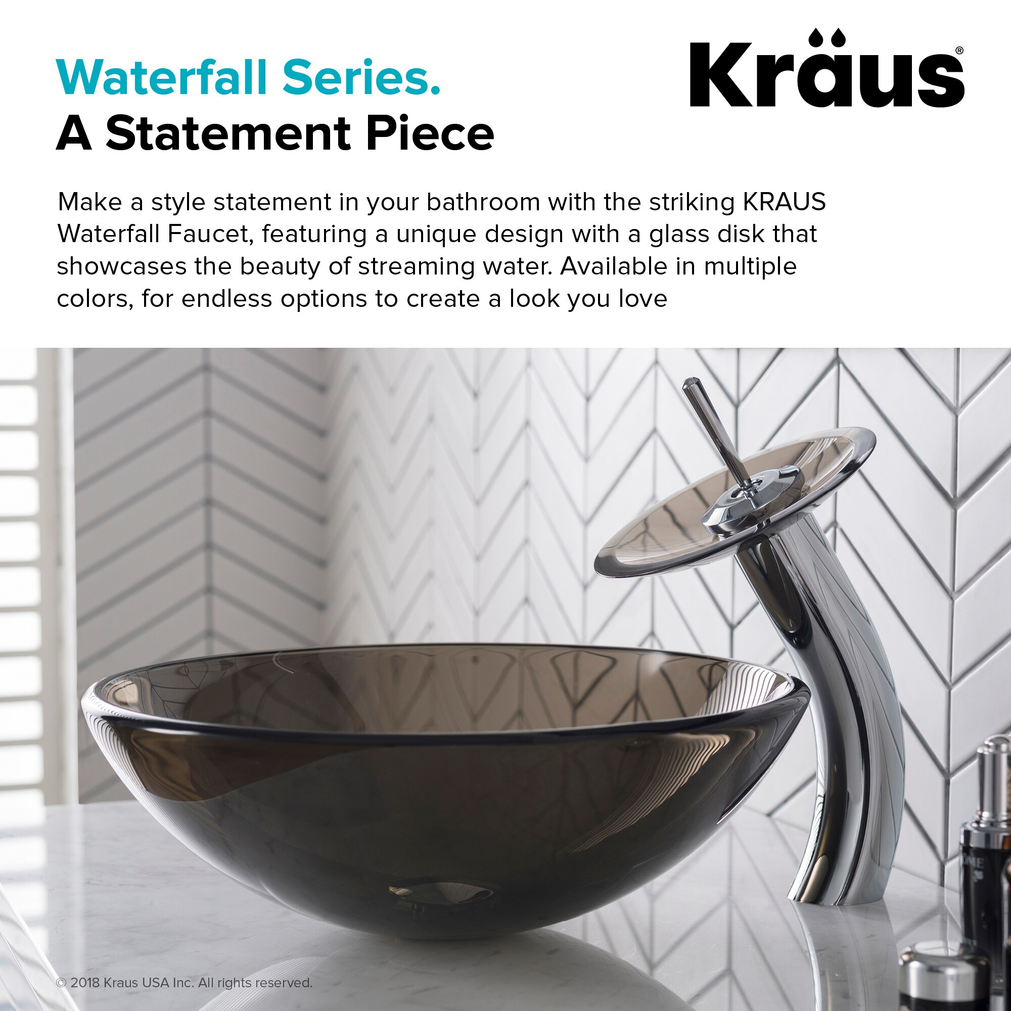 Chrome and Brown Glass Modern Vessel Bathroom Faucet