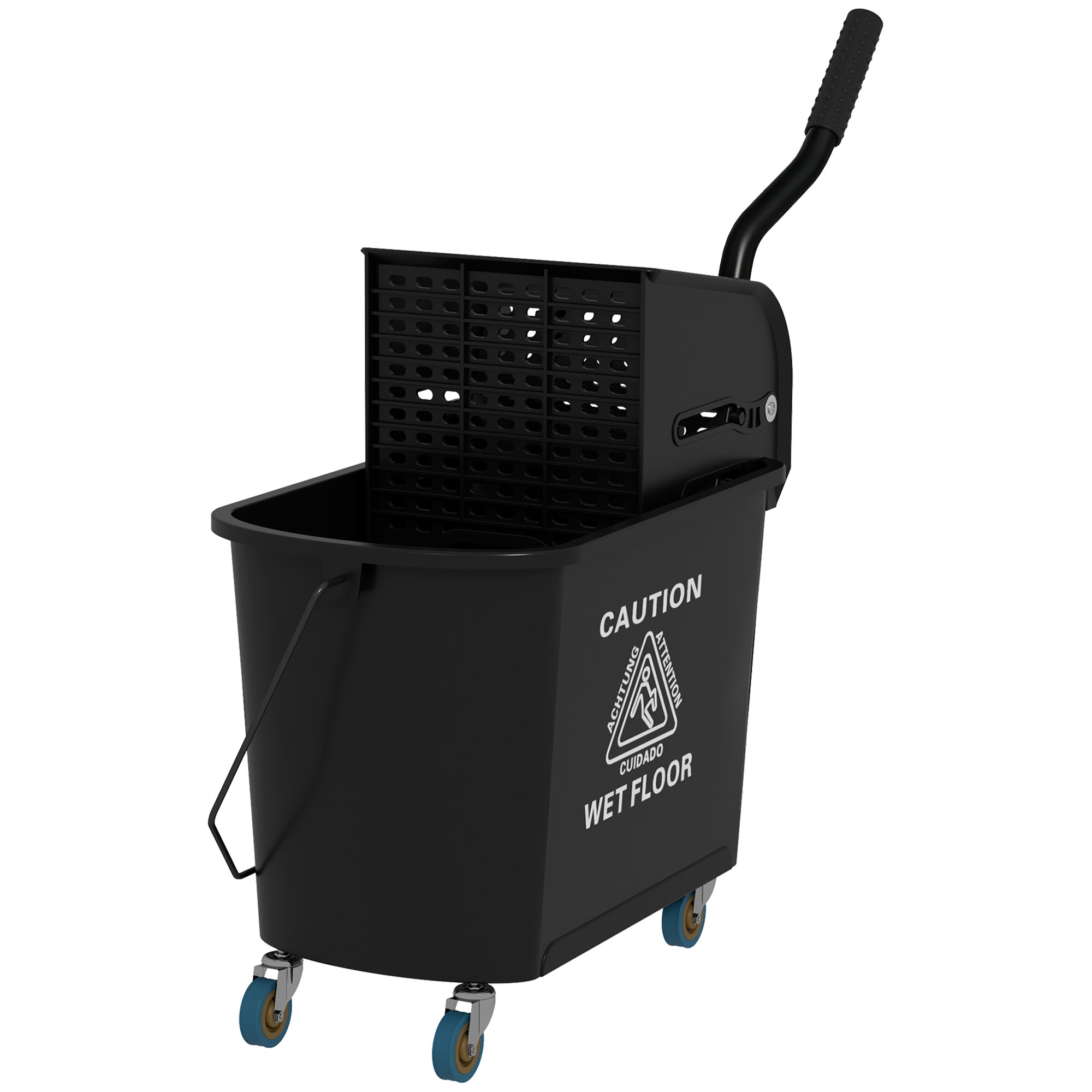 Tinyhomie Compact Mop Bucket with Wringer Mop Bucket on Wheels 21 Quart Separate Dirty and Clean Water Black