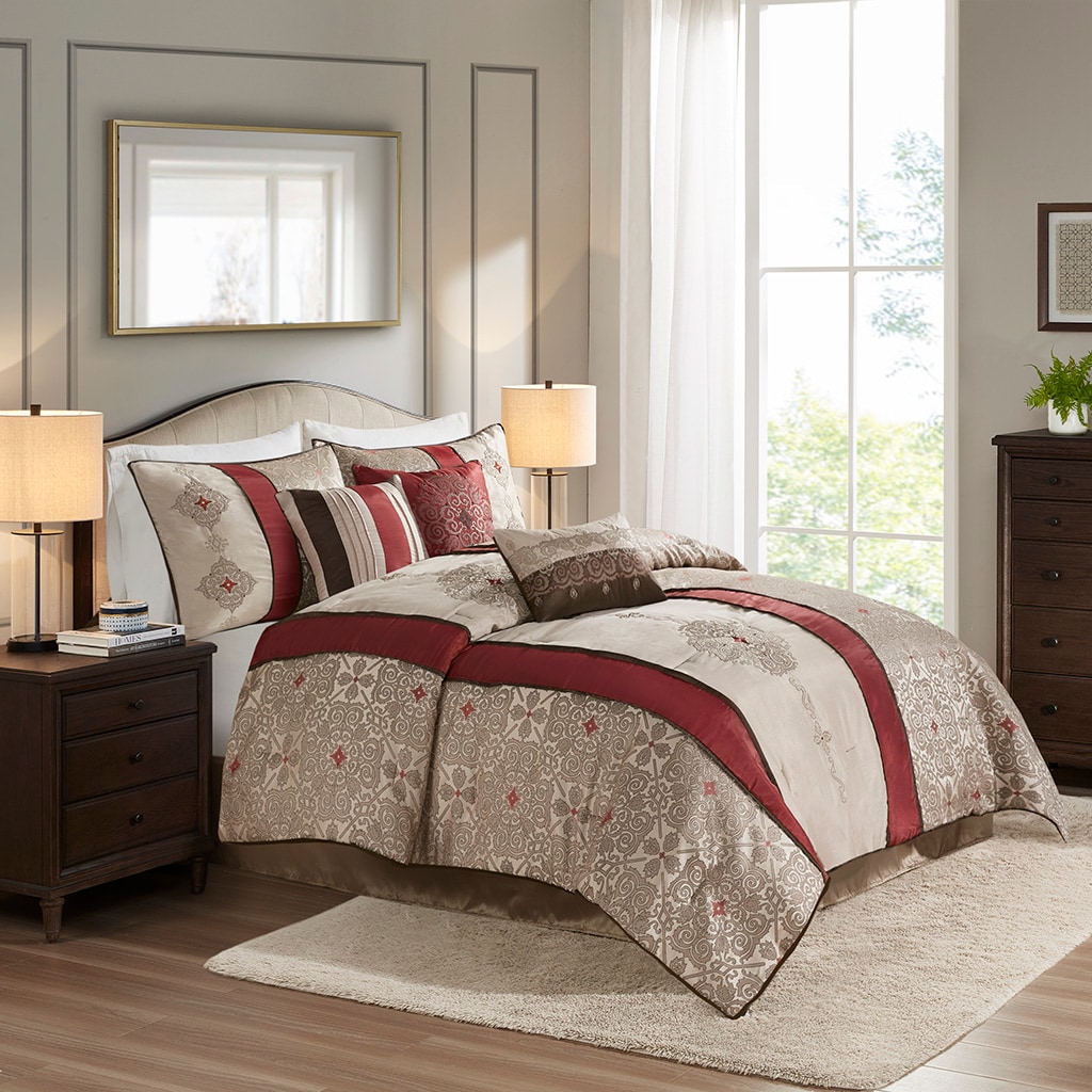 Tinyhomie Queen 7 Piece Jacquard Comforter Set with Throw Pillows