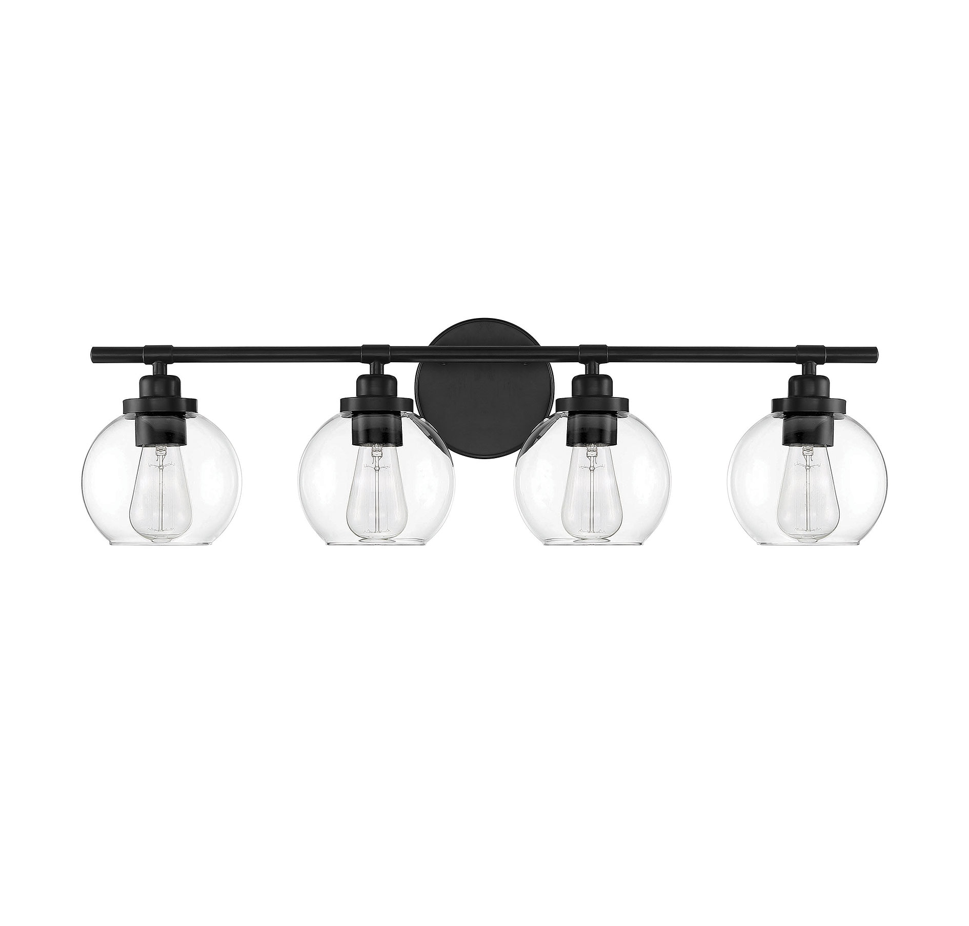 Matte Black 4-Light Bathroom Vanity Fixture with Frosted Glass Shades