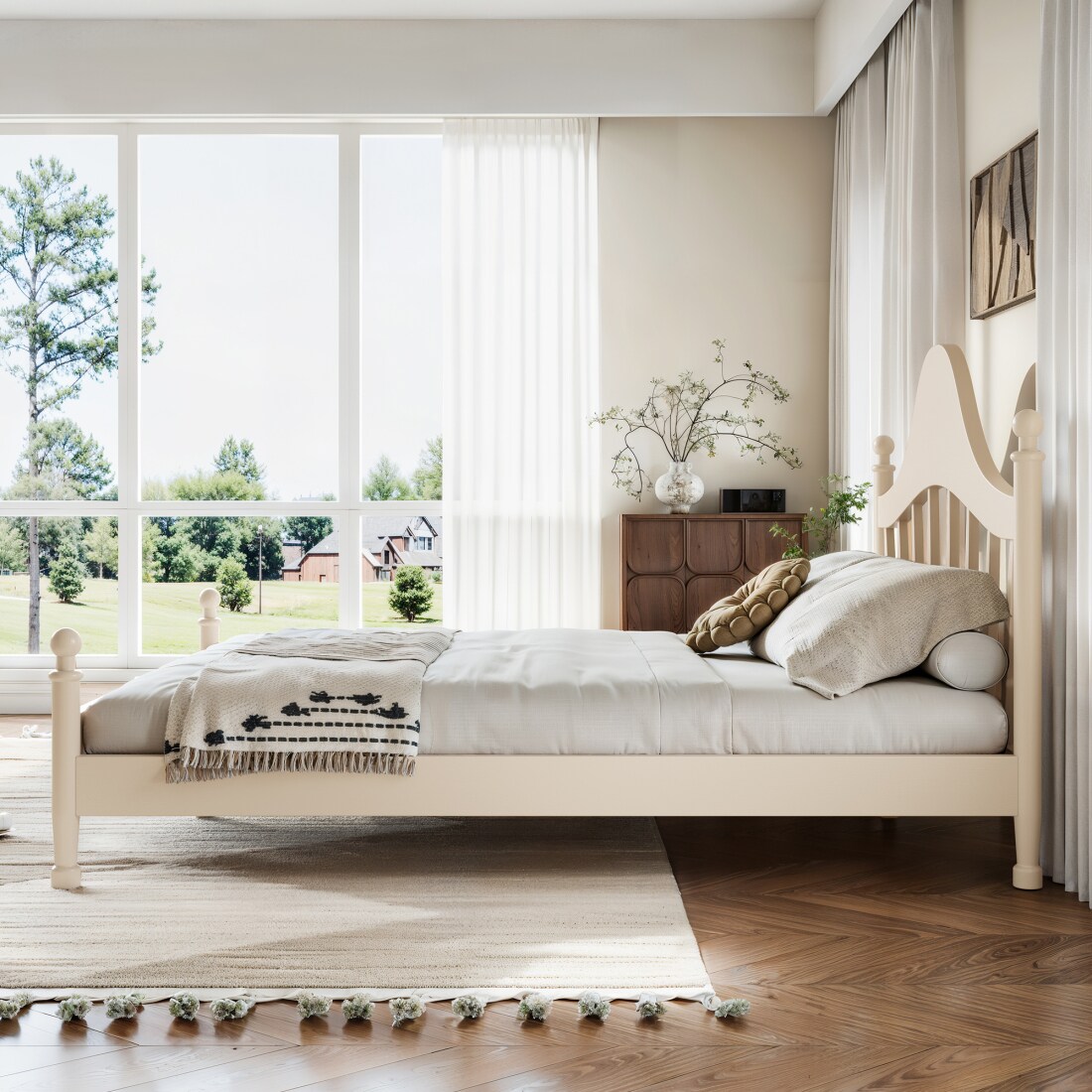 CHITA Queen Size Rustic Wood Platform Bed with Headboard No Box Spring ...