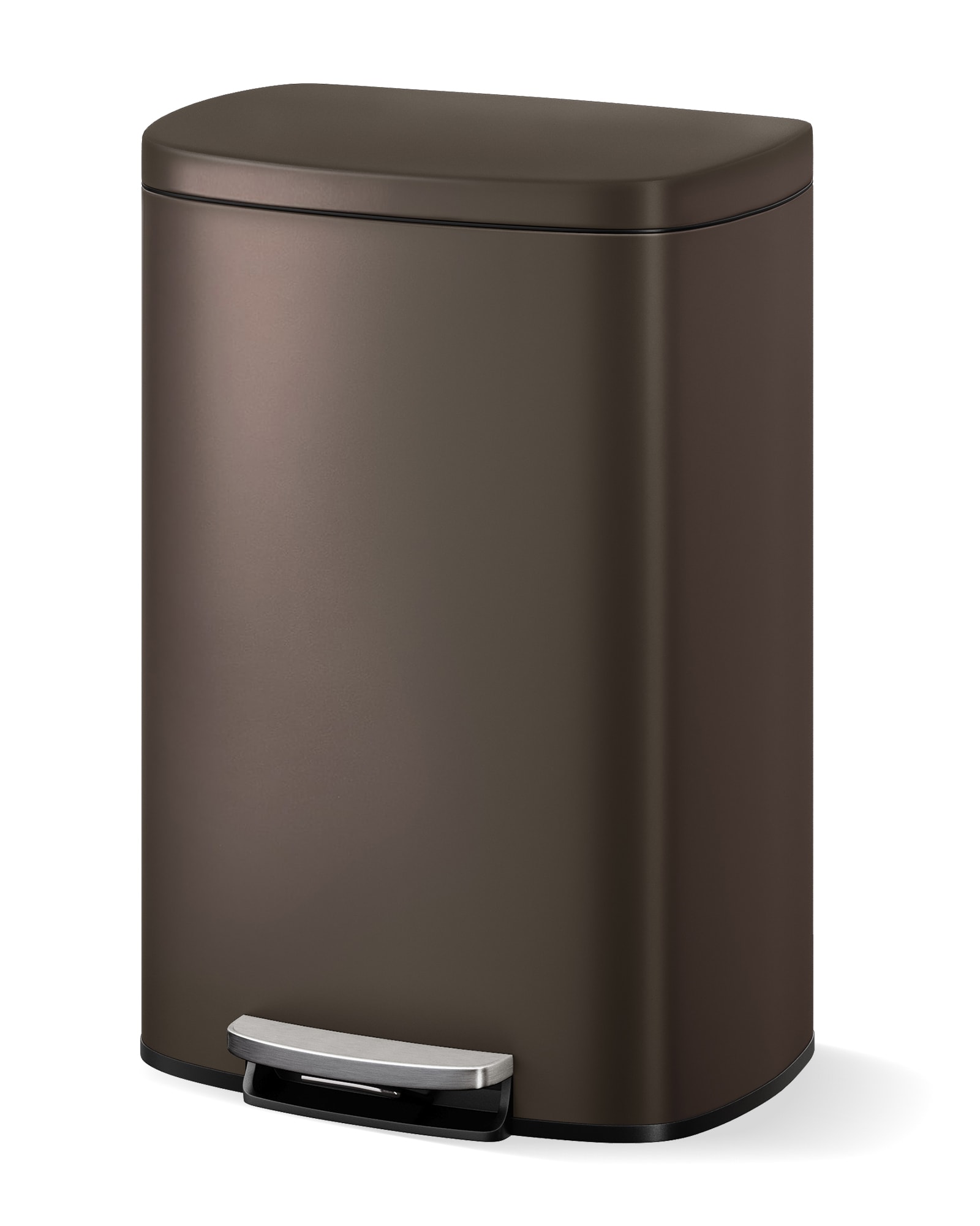 IdealHouse 13.2 Gal (50L) Brown - Stainless Steel Trash Can - Rustproof Step On Garbage Can with Lid and Inner Bucket for Kitchen and Bathroom