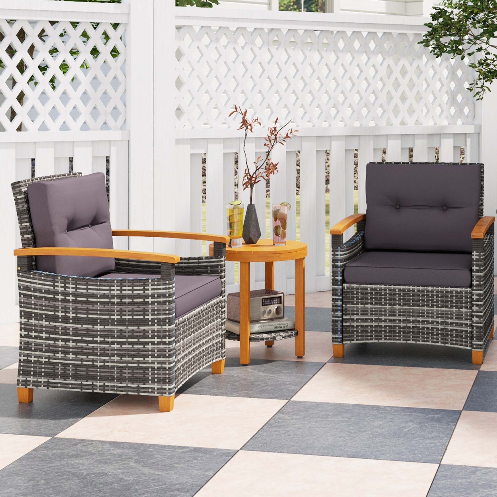 Fun Orange FUNS2HW20 3 -Piece Wicker Patio Conversation Set with Gray Cushions