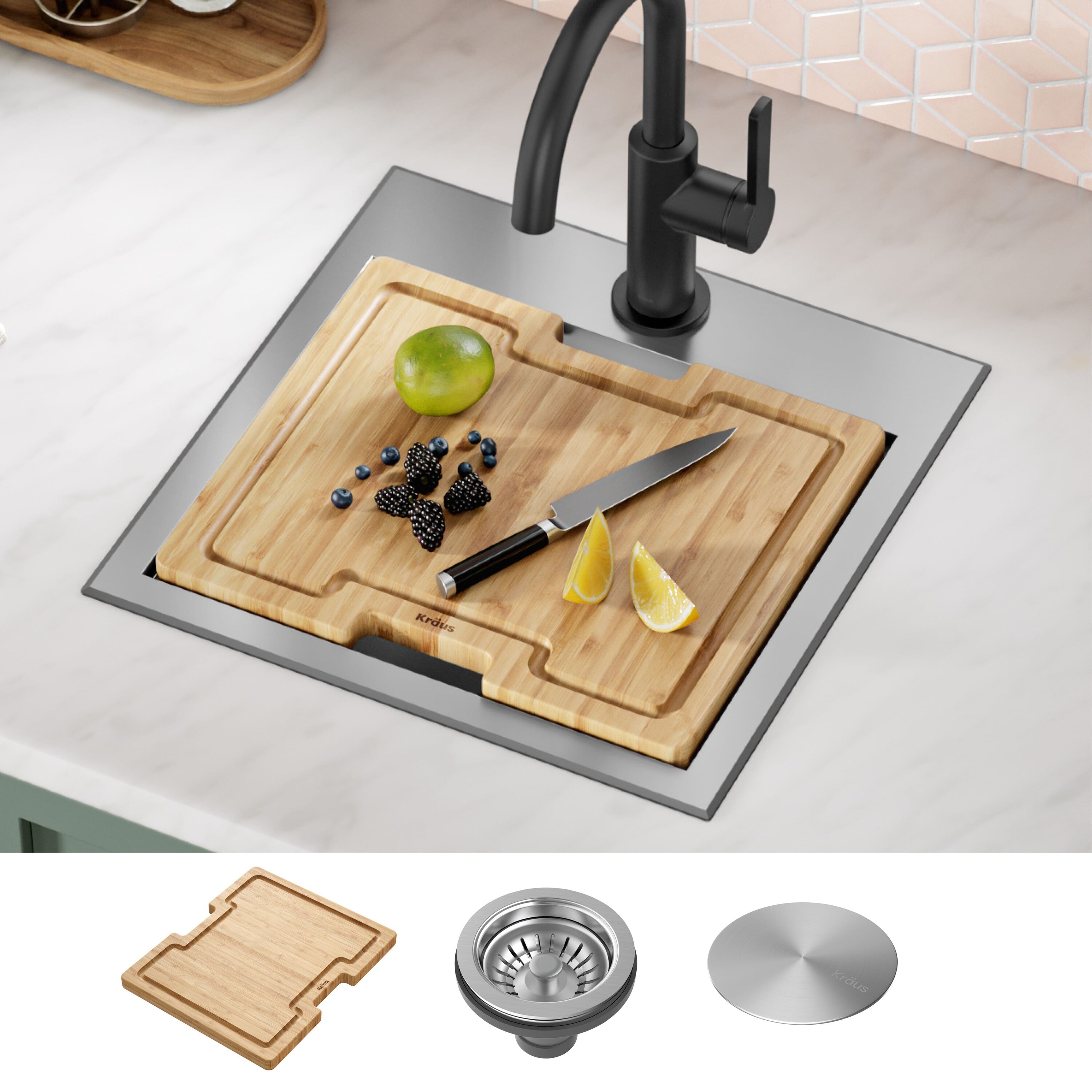 Kraus KWT321-15 Kore 15-in L x 15-in W Stainless steel 1-Hole Drop-in Commercial/Residential Bar Sink