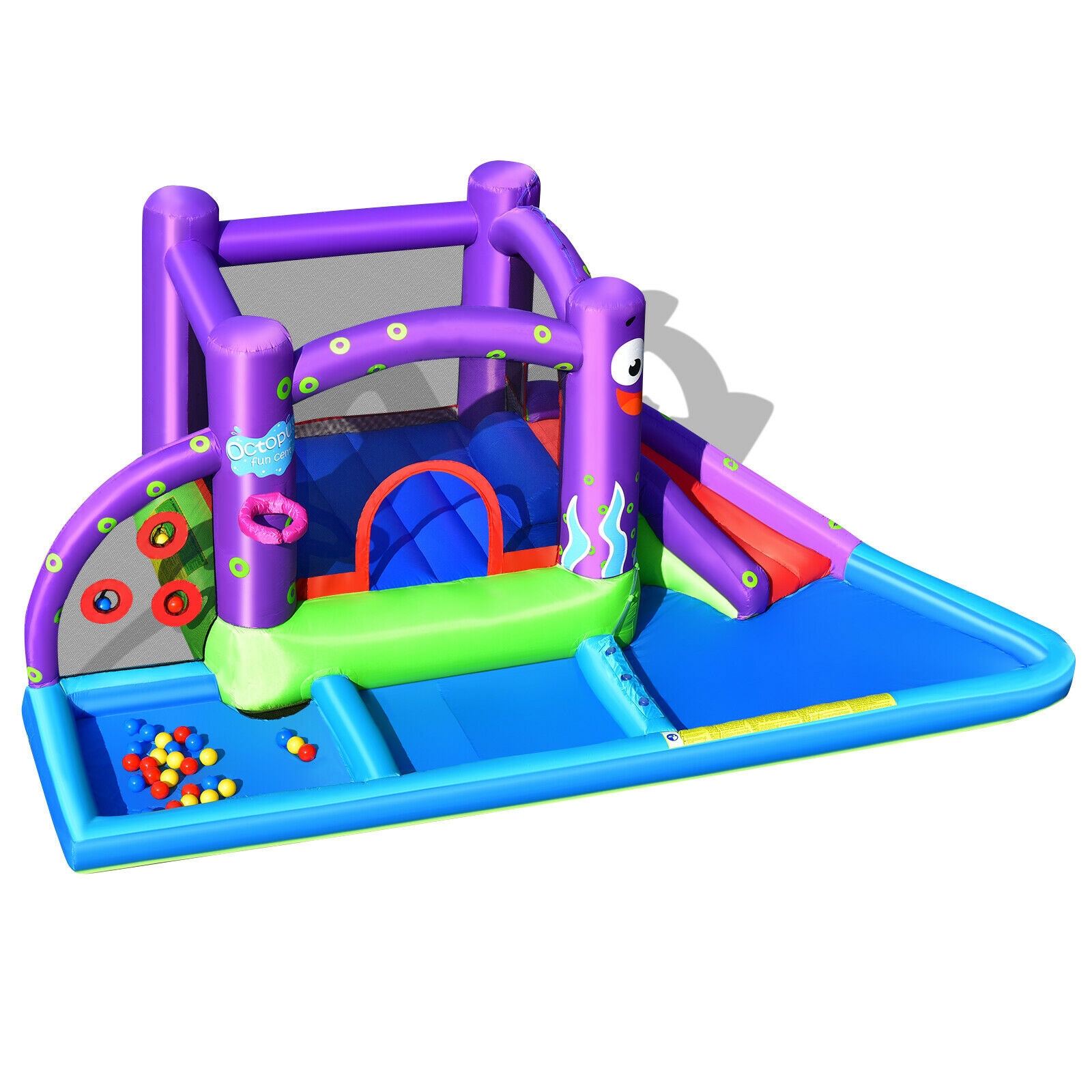 Slickblue D-CO-64101PN 182.5 in Oxford Inflatable Water Slide Castle with Jump Zone Pool and Ball Pit for Outdoor Lawn or Backyard Use- Without Blower