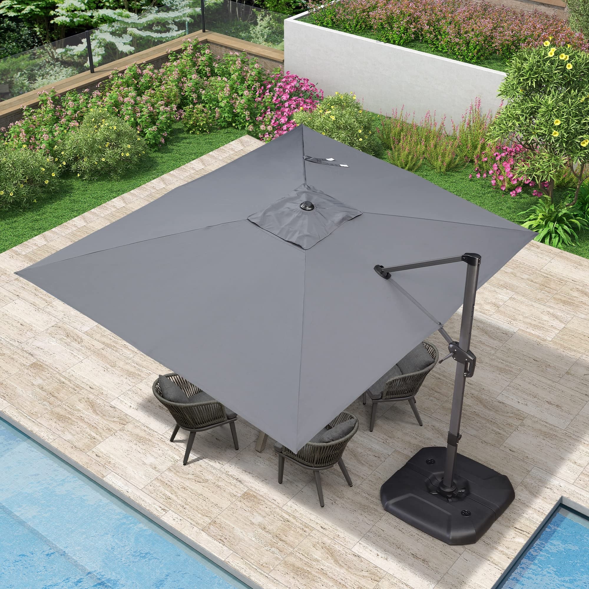 PURPLE LEAF LS04XHRC0911-LG 9-ft Aluminum Light gray Crank Cantilever Patio Umbrella