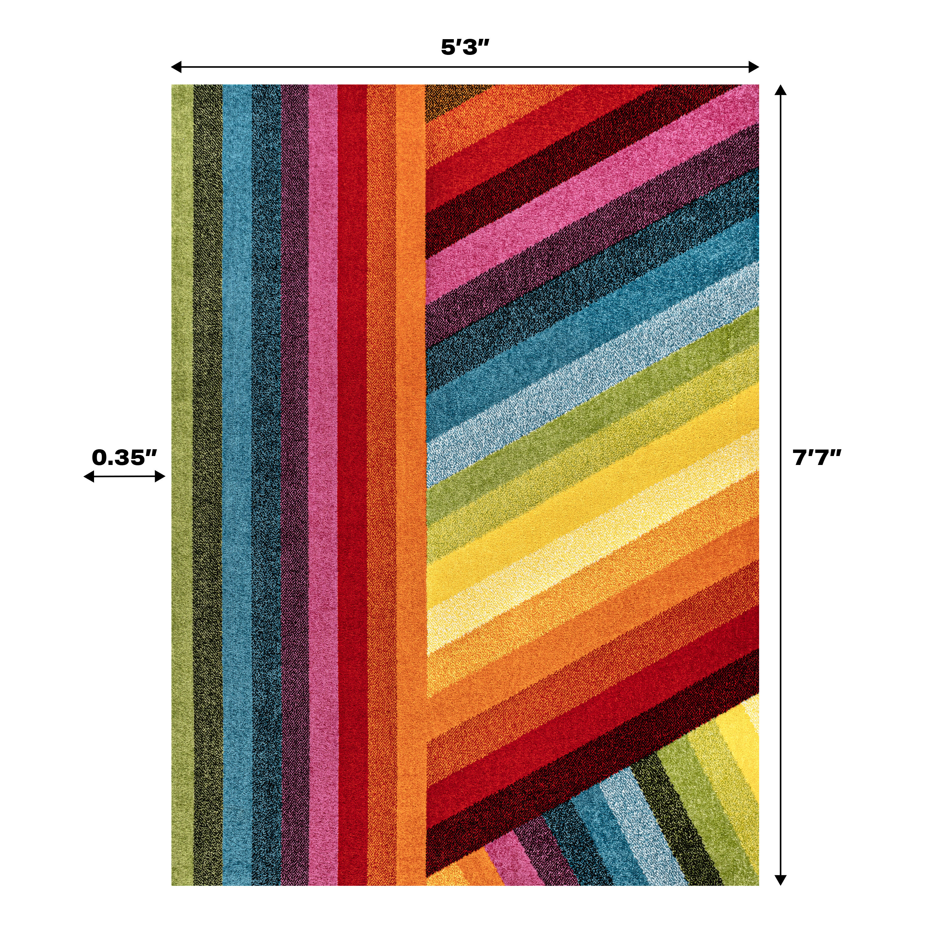Retro Rainbow Multi-Color Synthetic Stripe Kids Area Rug 3' x 5'