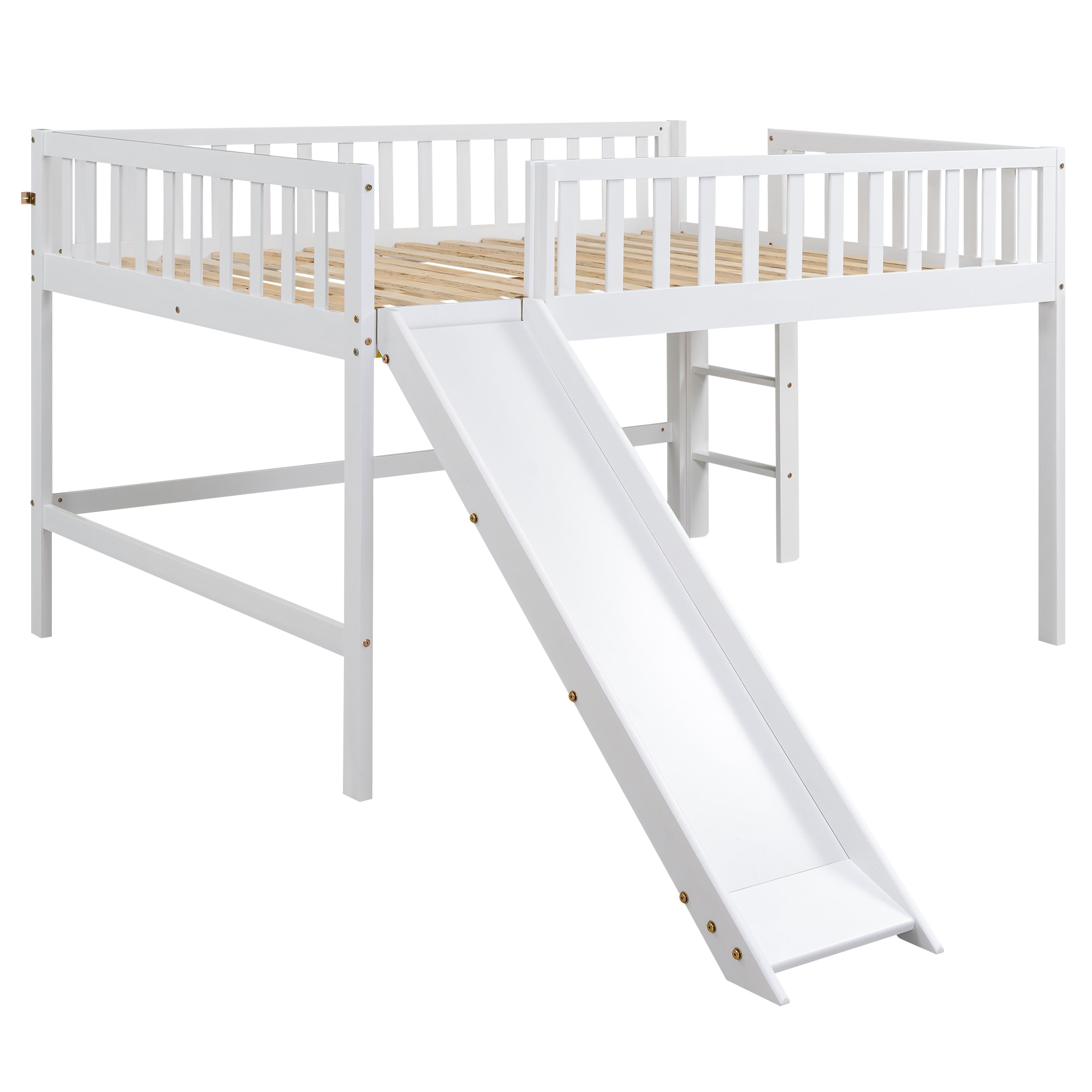 Qualler FSUBWM713K White Full Wood Bed frame Bed