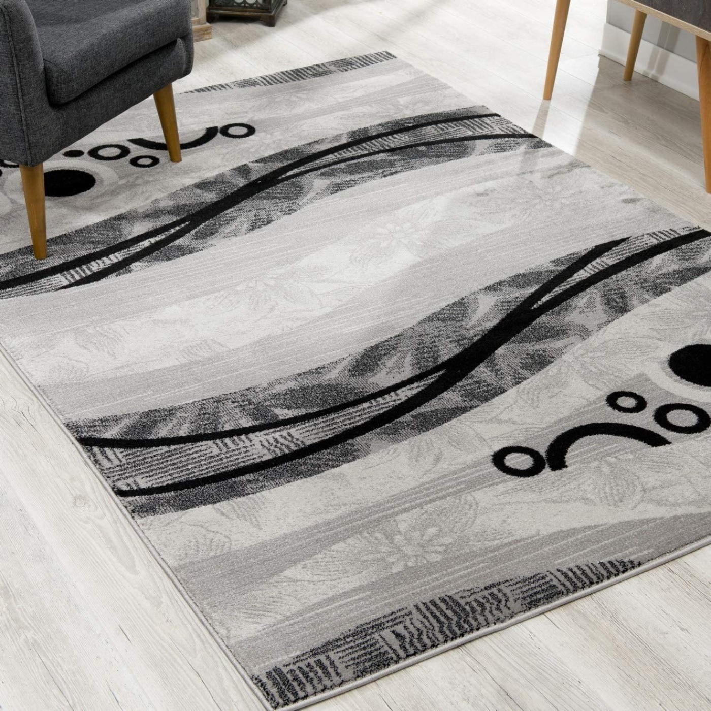 HomeRoots 4000393852 7 x 9 (ft) Olefin Grey Rectangular Indoor Abstract Area rug