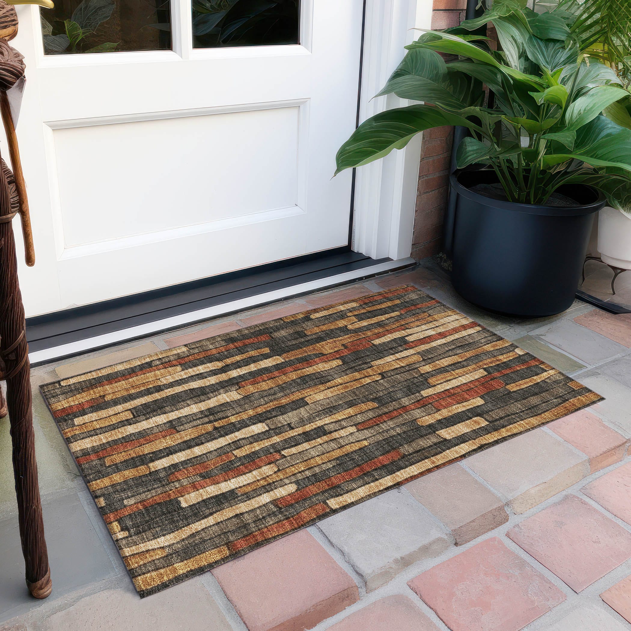 Red and Brown Synthetic Flat Woven Reversible Rug 10' x 14'