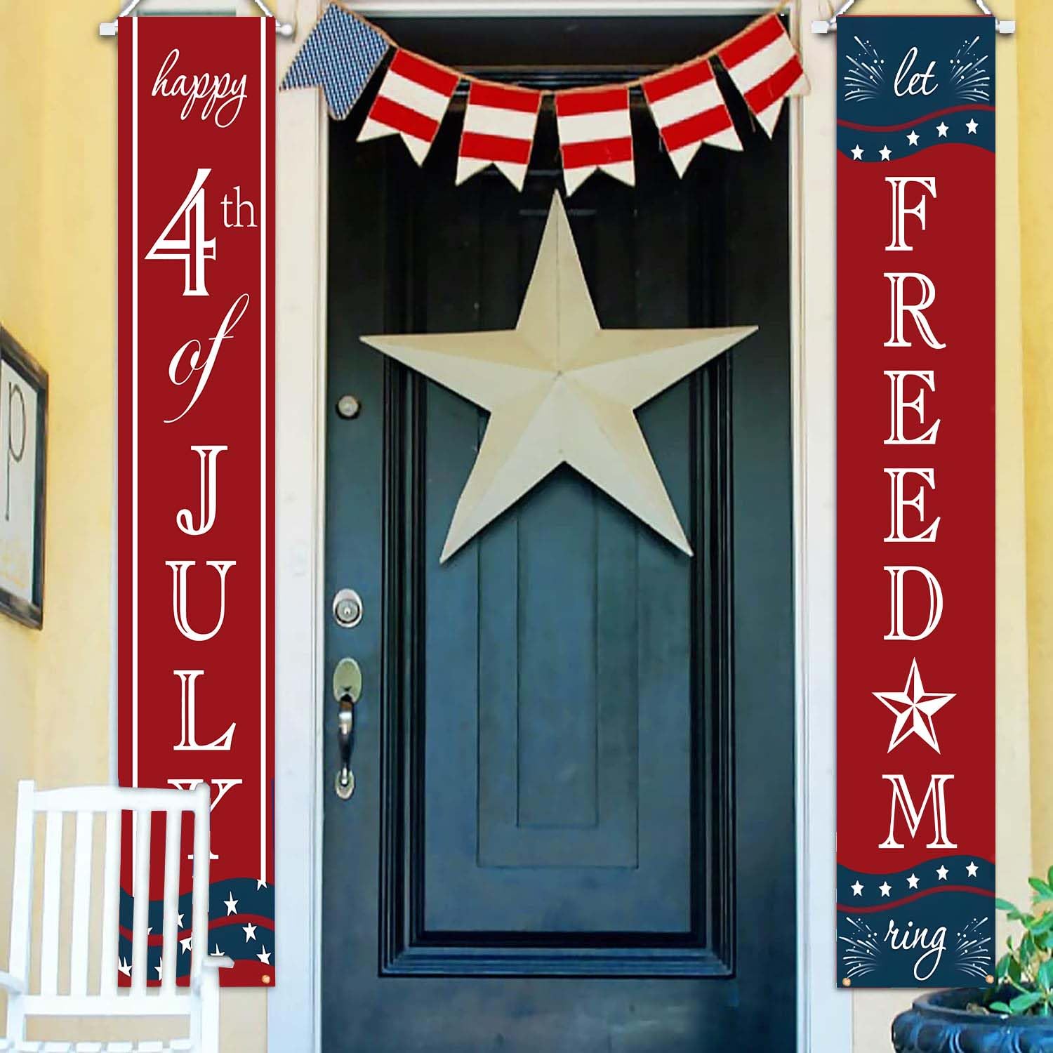 Anqtovp 4th of July Patriotic Hanging Banners Pre-assembled Red White ...