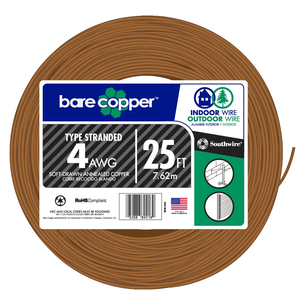 (By-the-Foot) 8-Gauge Solid SD Bare Copper Grounding Wire