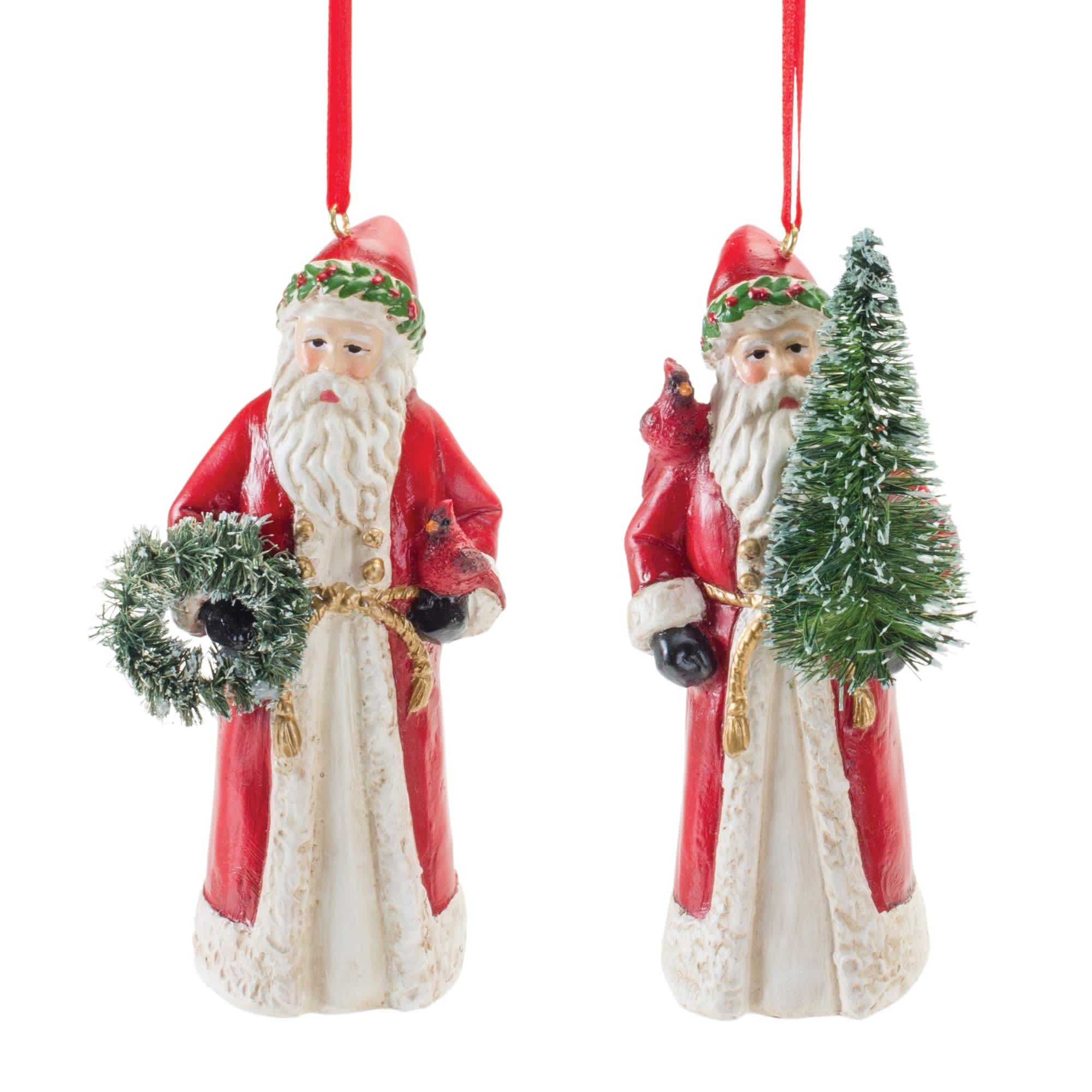 Melrose International 87661DS Santa w/Cardinal Ornament (2 Asst) 4.5H Resin