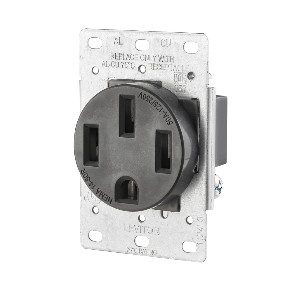 Leviton  50 Amp NEMA 1450R Flush Mount Receptacle  Industrial Grade Black