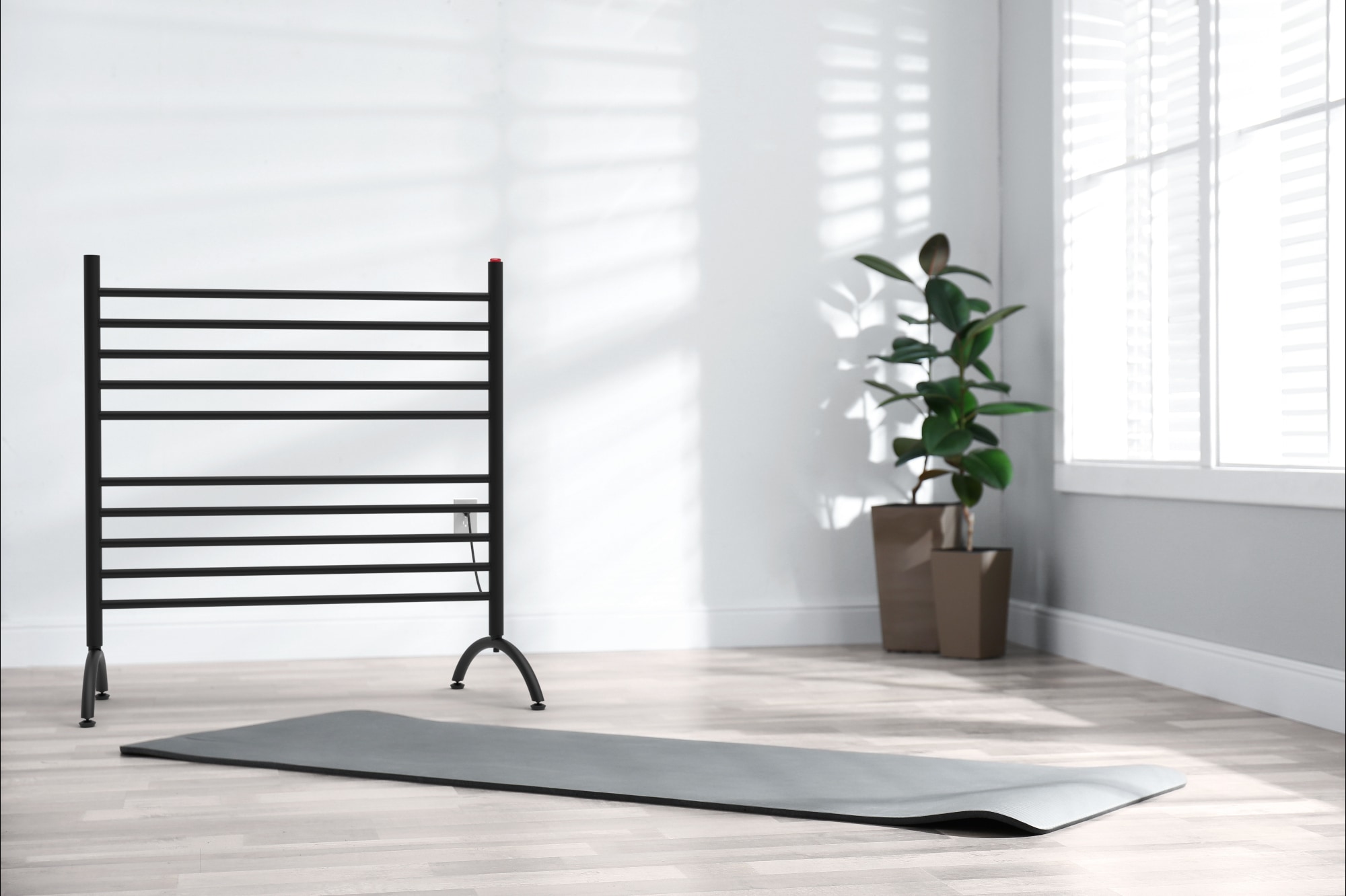 Matte Black Freestanding 33" Towel Warmer with 10 Bars