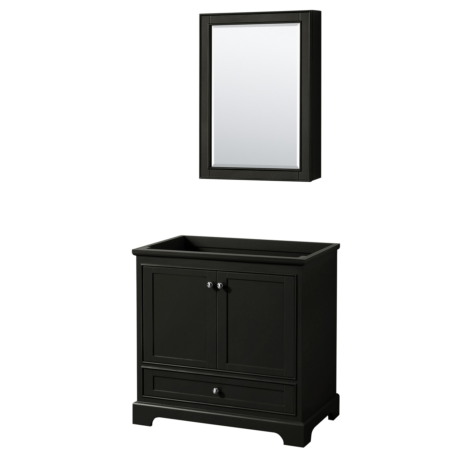Wyndham Collection WCS202036SDECXSXXMED Deborah 36-in Dark Espresso with Polished Chrome Trim Bathroom Vanity Base Cabinet without Top (Mirror Included) (Medicine Cabinet Included)