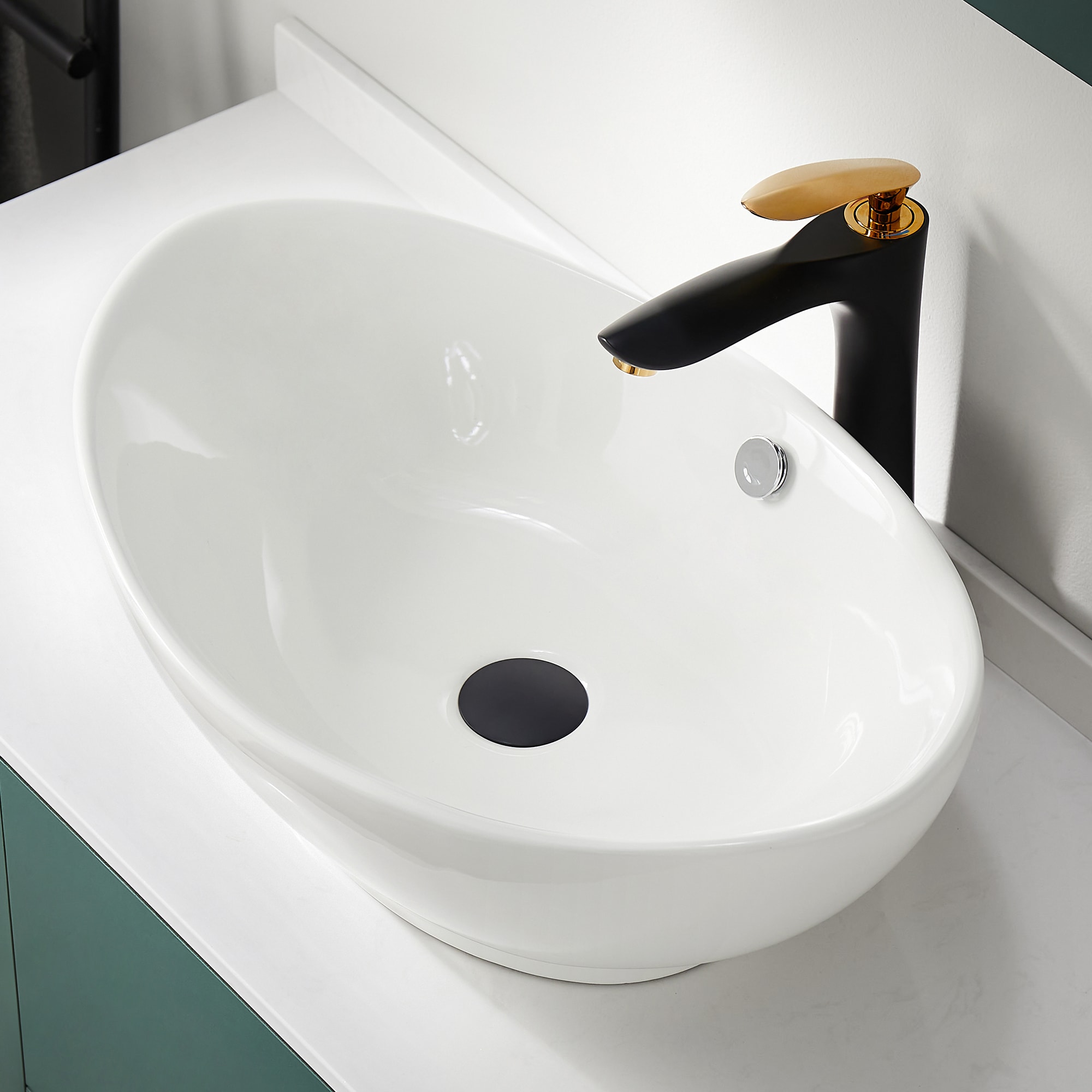 ANZZI Verona Series Ceramic 15-in Vessel Oval Modern Glossy White Bathroom Sink