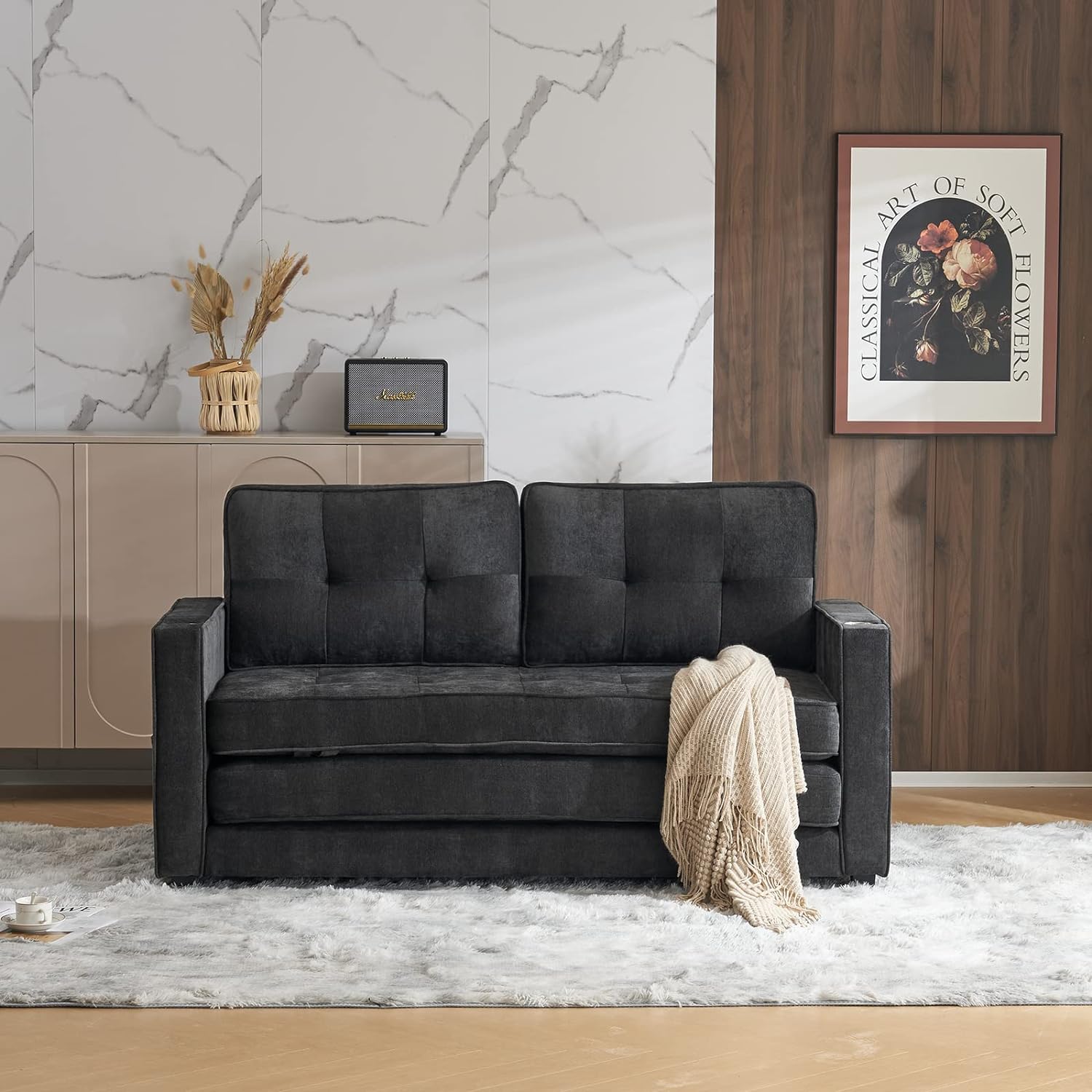 Outopee L1G52002063-64 Gray Contemporary/Modern Chenille Twin Sofa bed