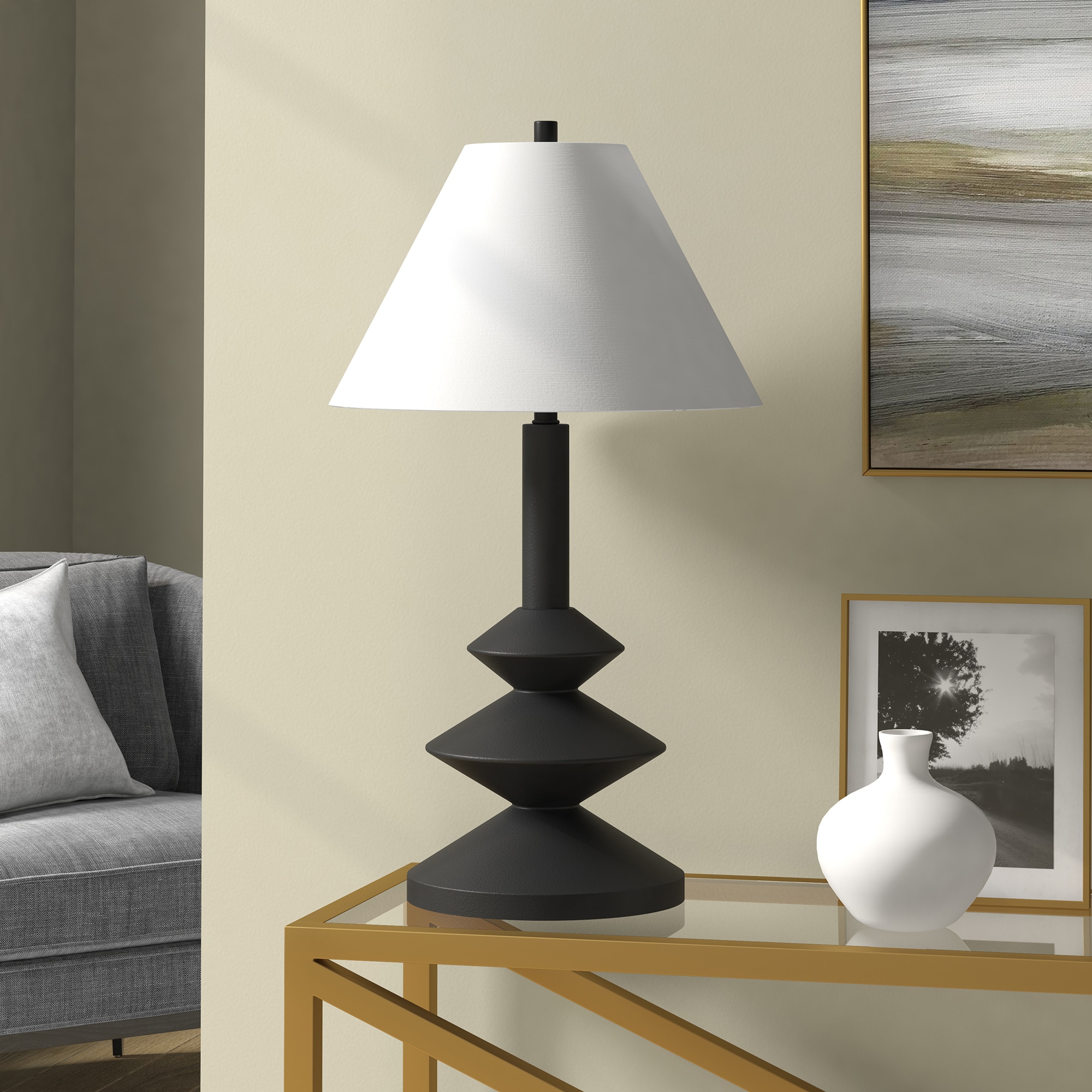 Hailey Home TL2131 Abilene 28.13-in Matte Black Rotary socket Table Lamp with Fabric Shade