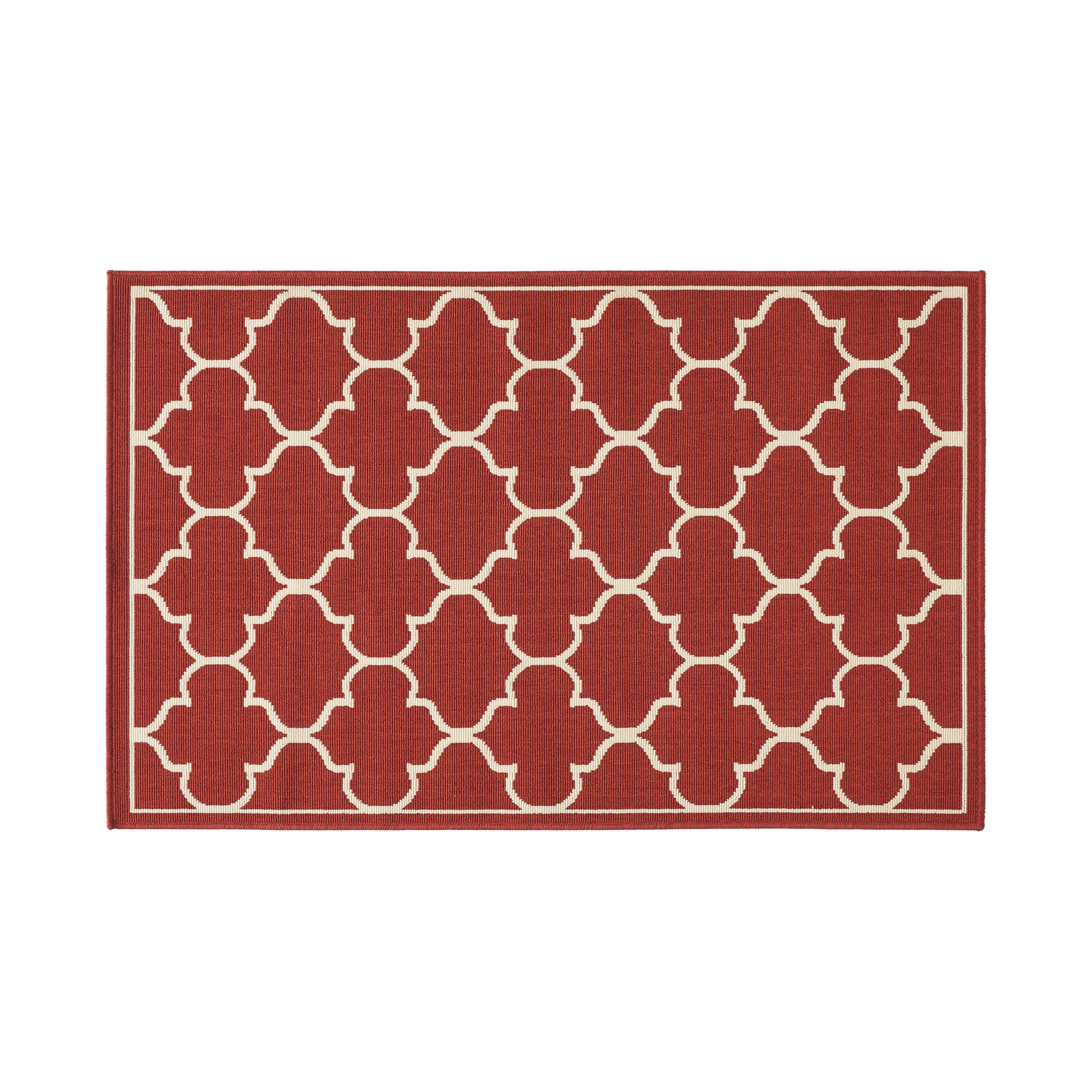 Thornhill 3 x 5 (ft) Hooked Polypropylene Red + Irovy Rectangular Indoor/Outdoor Trellis Mid-Century Modern Area rug | - Best Selling Home Decor 308557