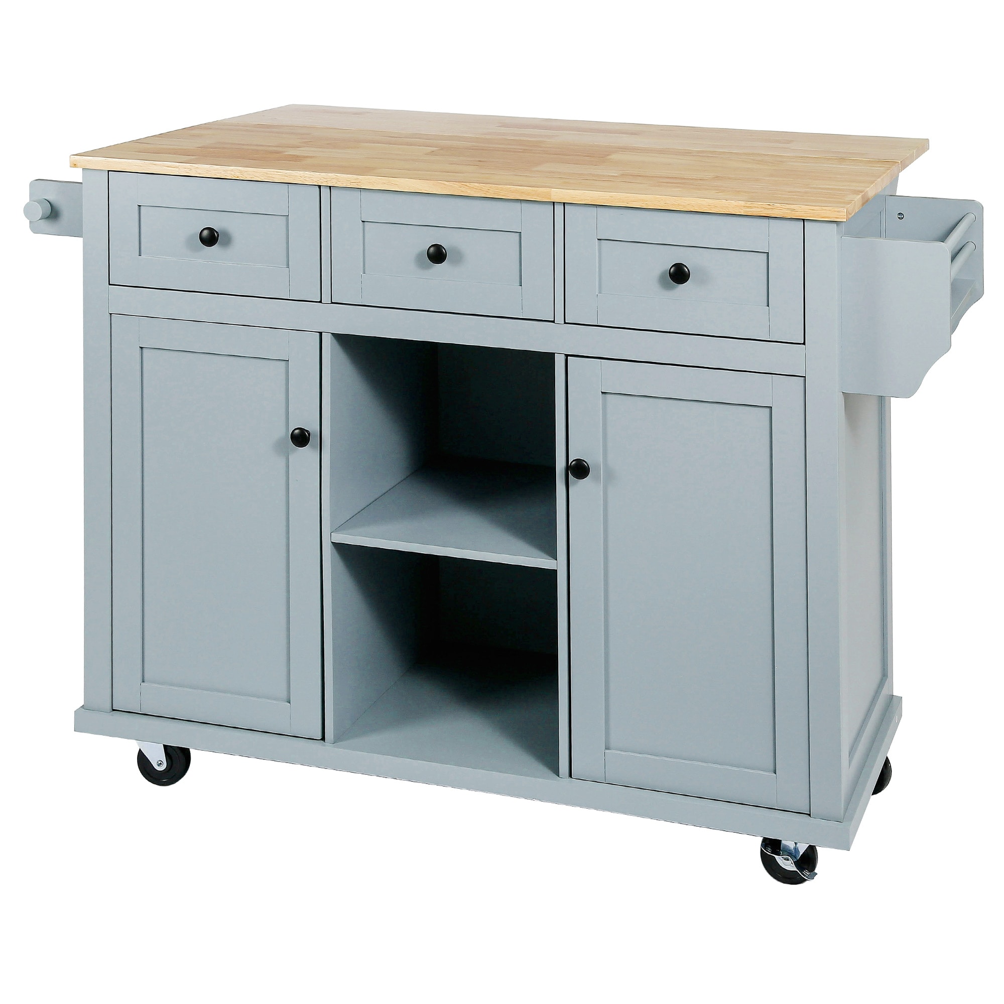 CESICIA KIC-31739 Blue Wood Base with Wood Wood Top Rolling Kitchen Island ( 29.5-in x 53.1-in x 37.2-in )
