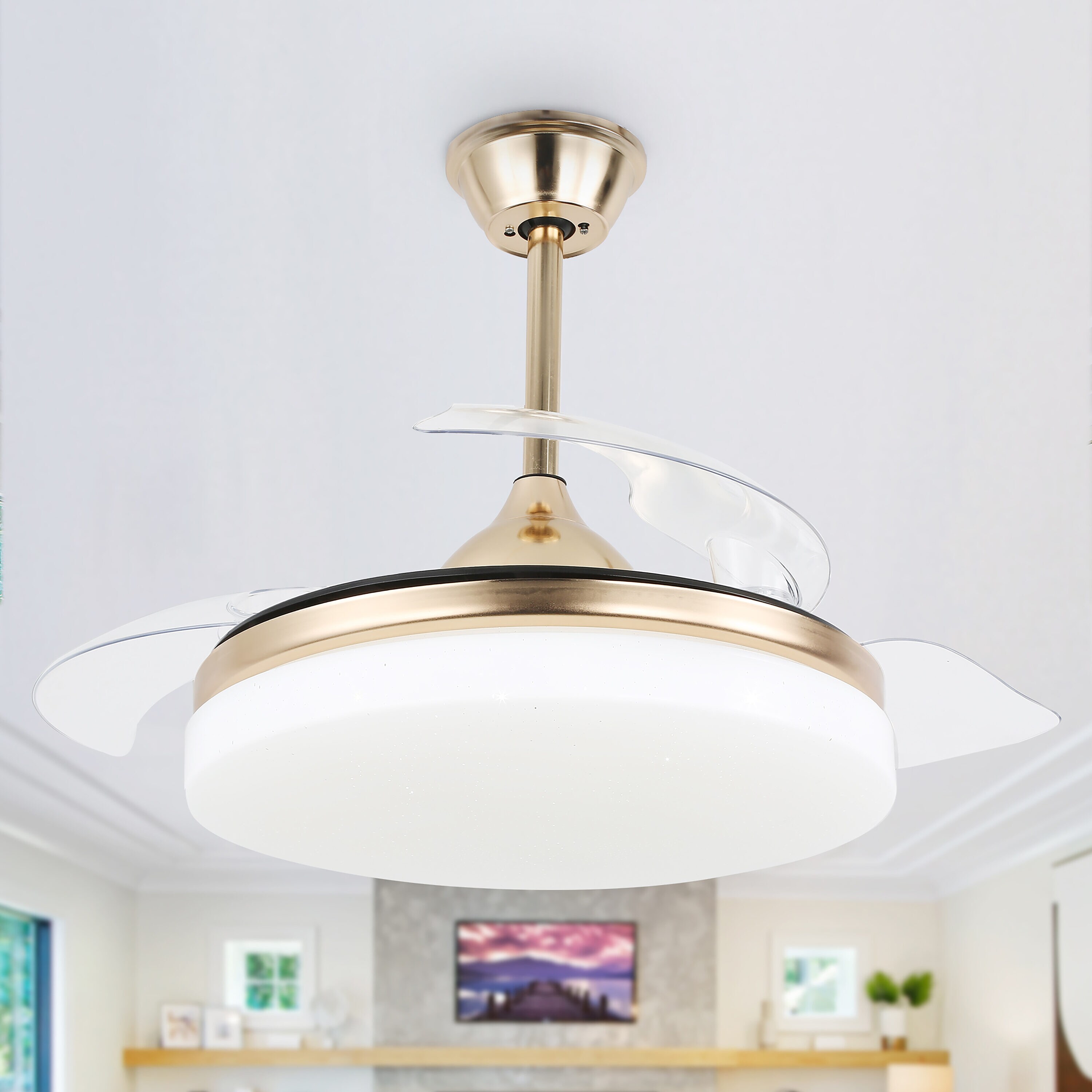 Cusp Barn DC4263-G DC4263 42-in Color-Changing Gold with Ceiling Fan With Light - Remote Included ( 3 -Blade )
