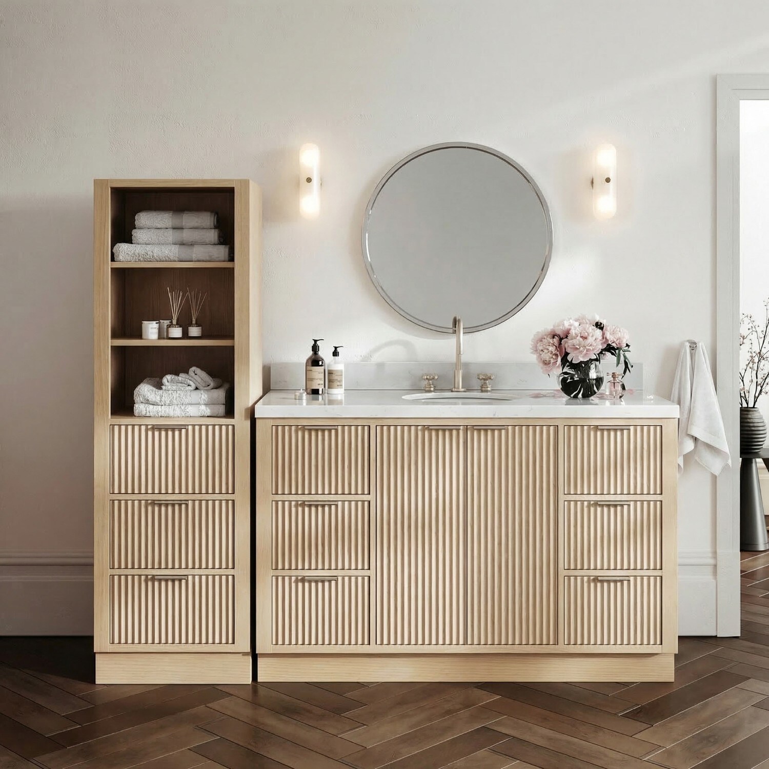 ARIEL Milan 74-in Natural Oak Undermount Single Sink Bathroom Vanity with Carrara White Quartz Quartz Top