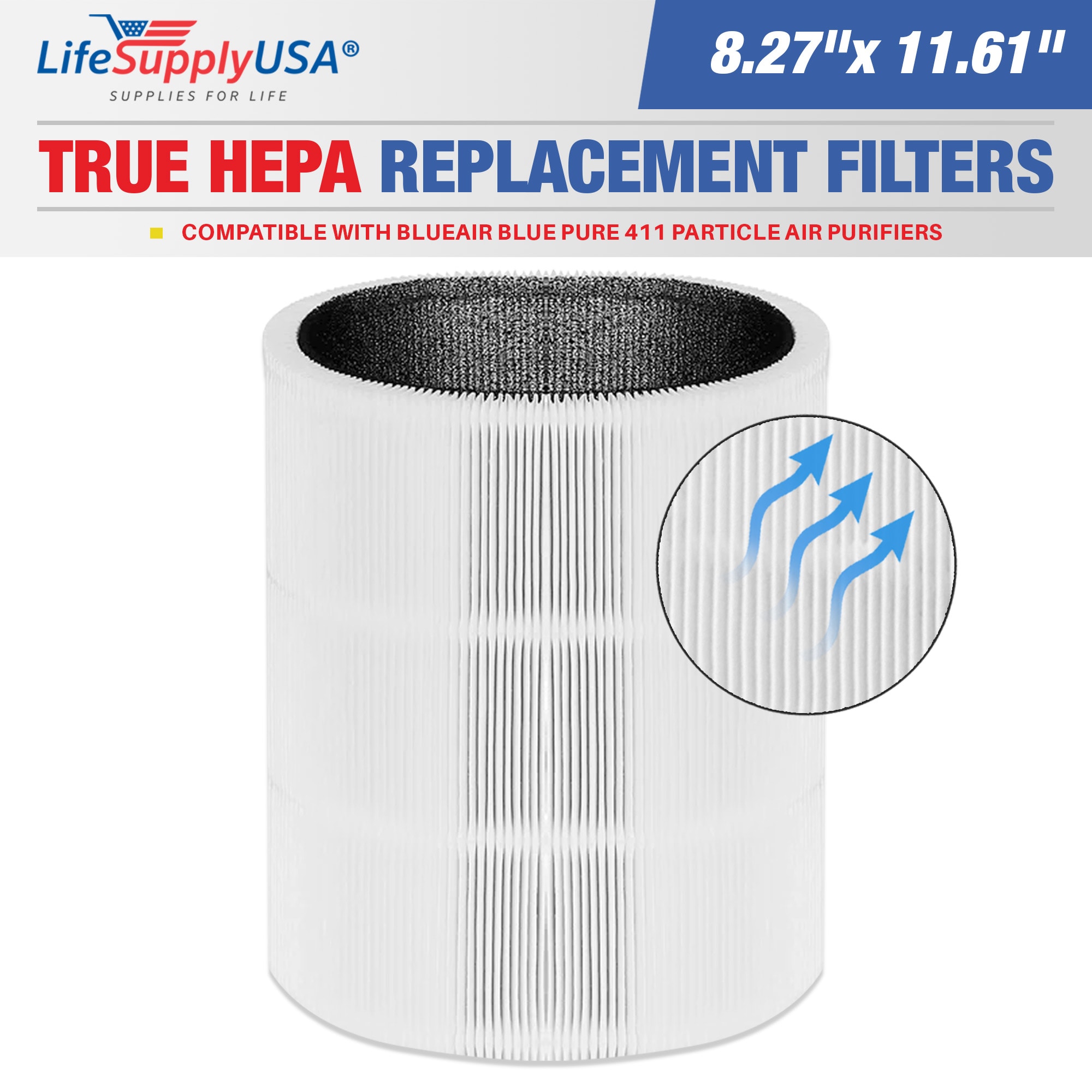 LifeSupplyUSA ER609-HD 8.27-Inches W x 11.61-Inches H x 8.27-Inches L Blueair Blue Pure 411 Particle True HEPA Air Purifier Filter