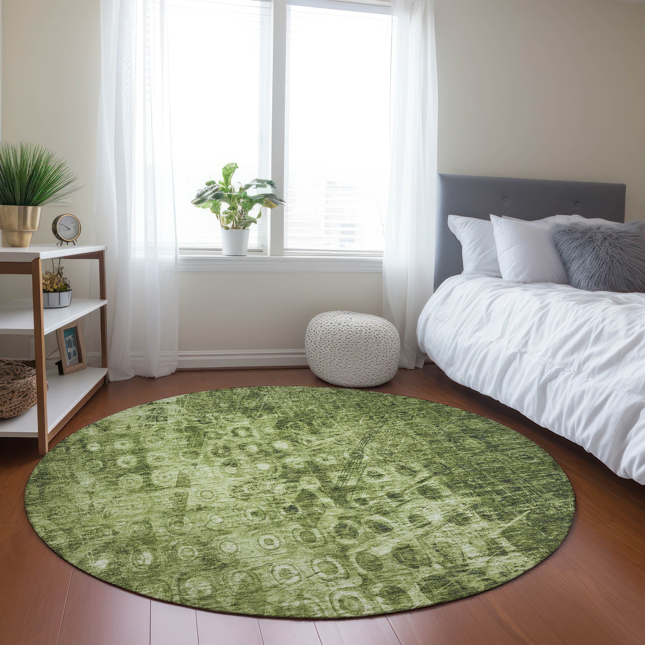 Addison Rugs ACN577OL8RO Chantille ACN577OL 8 x 8 (ft) Polyester Olive Round Indoor/Outdoor Geometric Machine washable Area rug