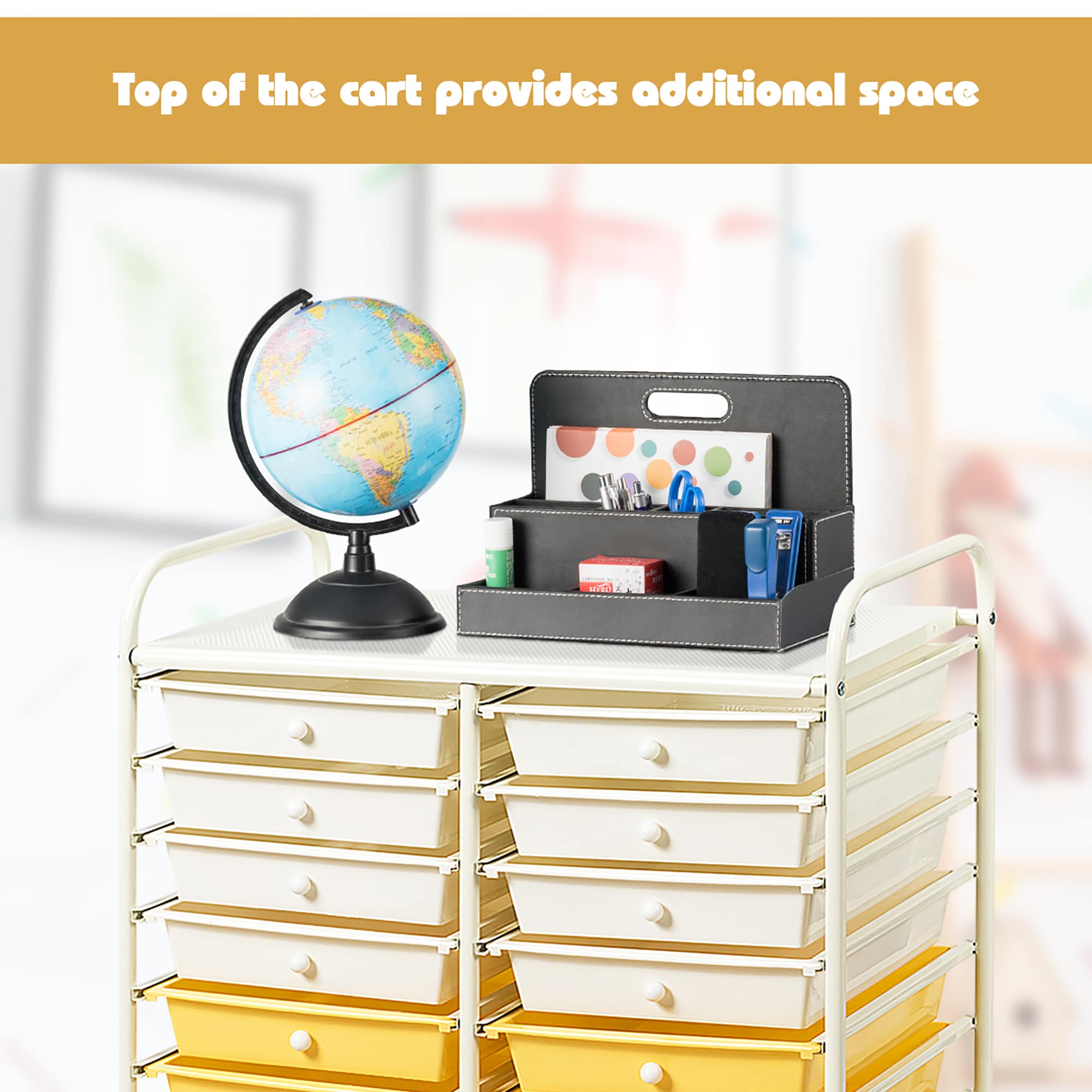 Goplus Yellow Office Cart with 15 Shelves - Rolling Storage Cart with 5 Big  Drawers and 10 Small Drawers - Lockable and Durable in the Office Carts &  Printer Stands department at