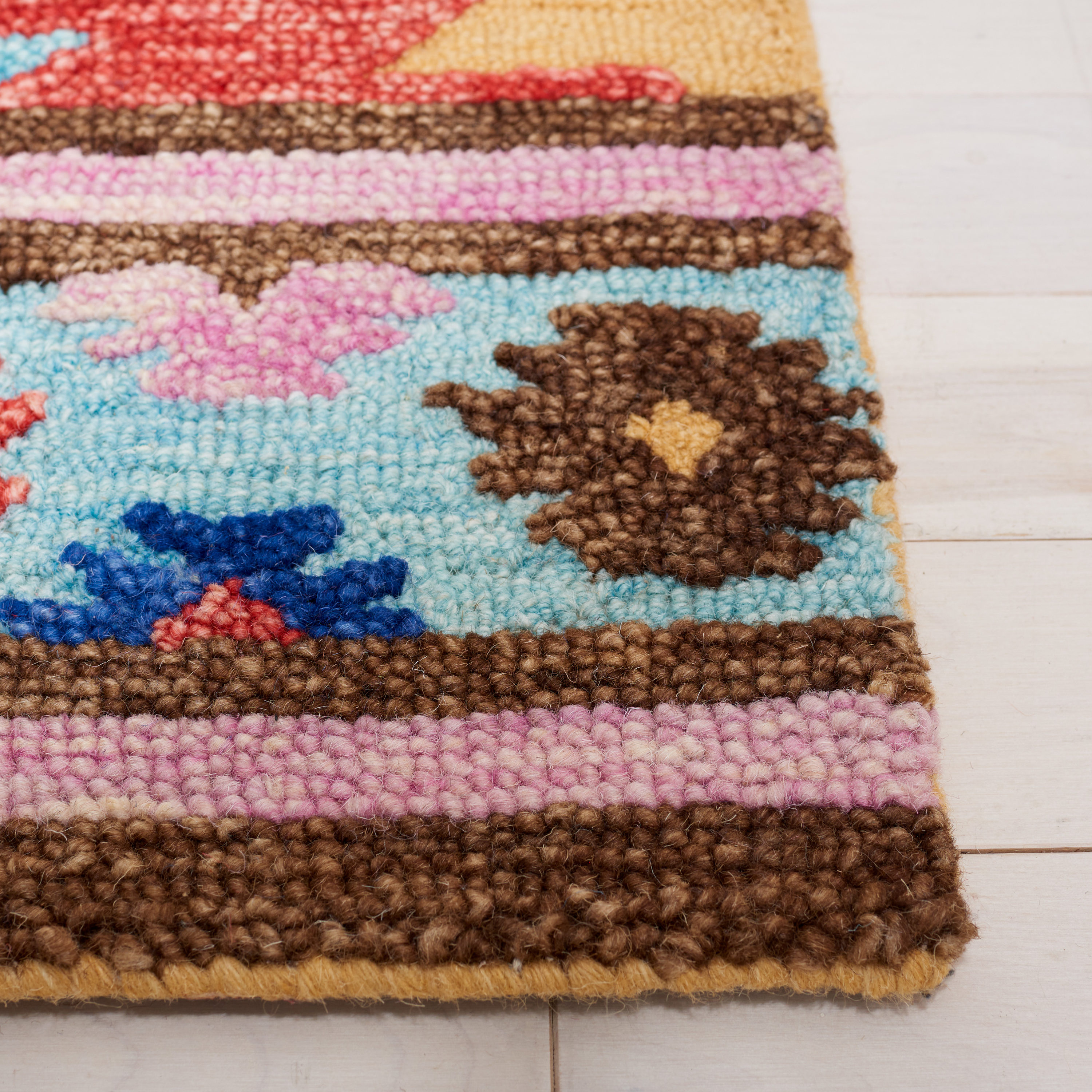 Handmade Tufted Geometric Blue Wool Round Rug 7'