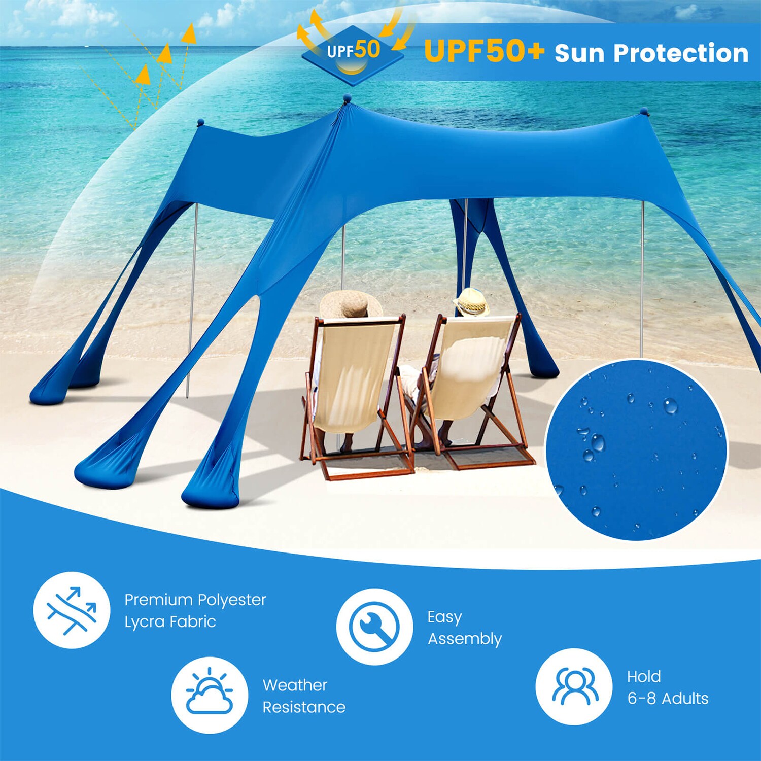  ADesign Windproof Beach Tent Sun Shelter with 8 Sandbags, Wind  Resistant Large Family Beach Canopy with Sand Shovel, UPF50+, 6.5 FT Tall,  Easy Setup Sun Shade for Beach Vacation : Sports