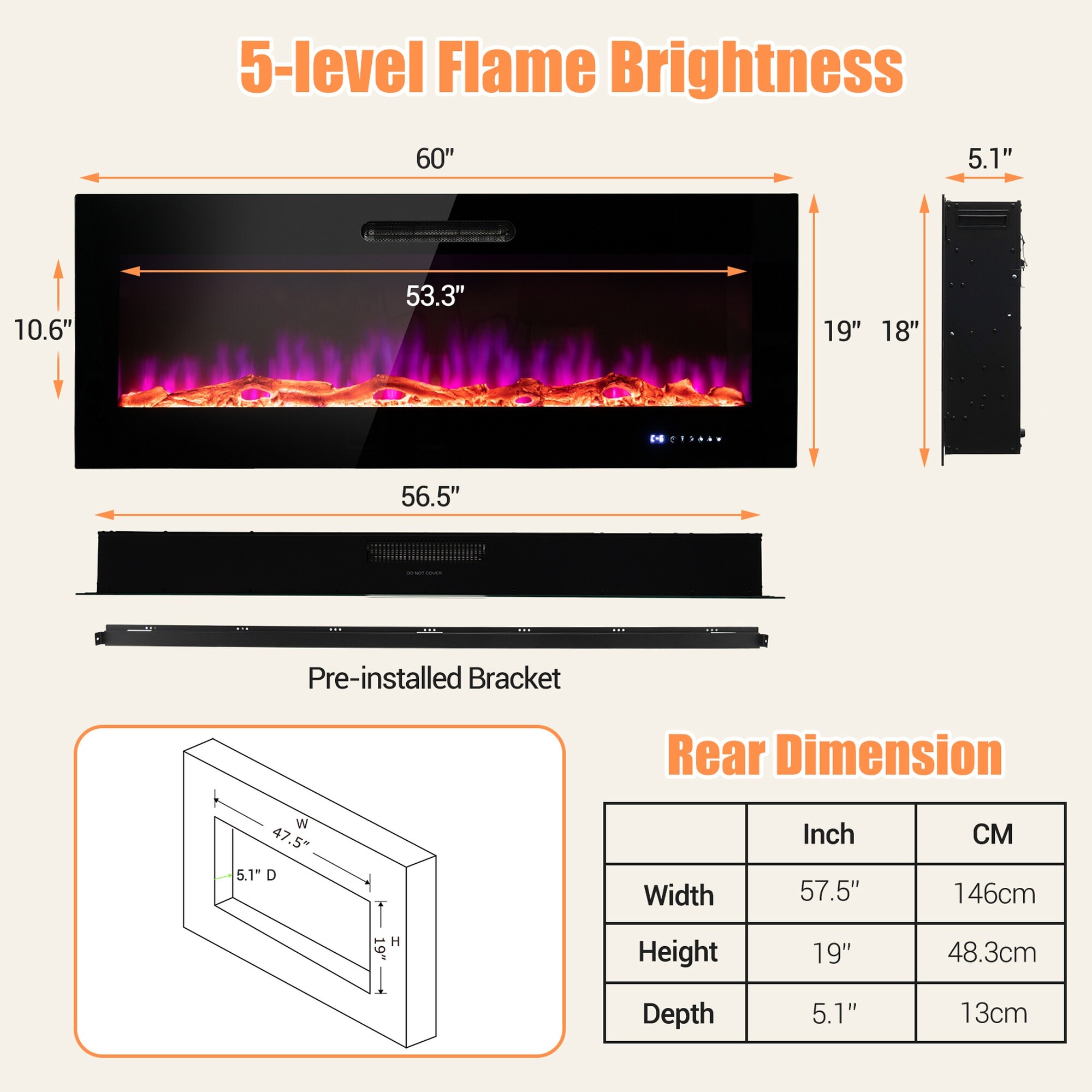 Dimakai DK-FP10132US-DK Electric-Fireplaces - View #4