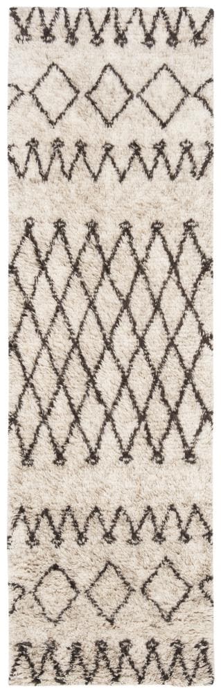 Safavieh CSB851A-28 Casablanca Inez Shag 2 x 8 (ft) Tufted Wool Ivory/Dark Brown Rectangular Indoor Abstract Moroccan Runner rug
