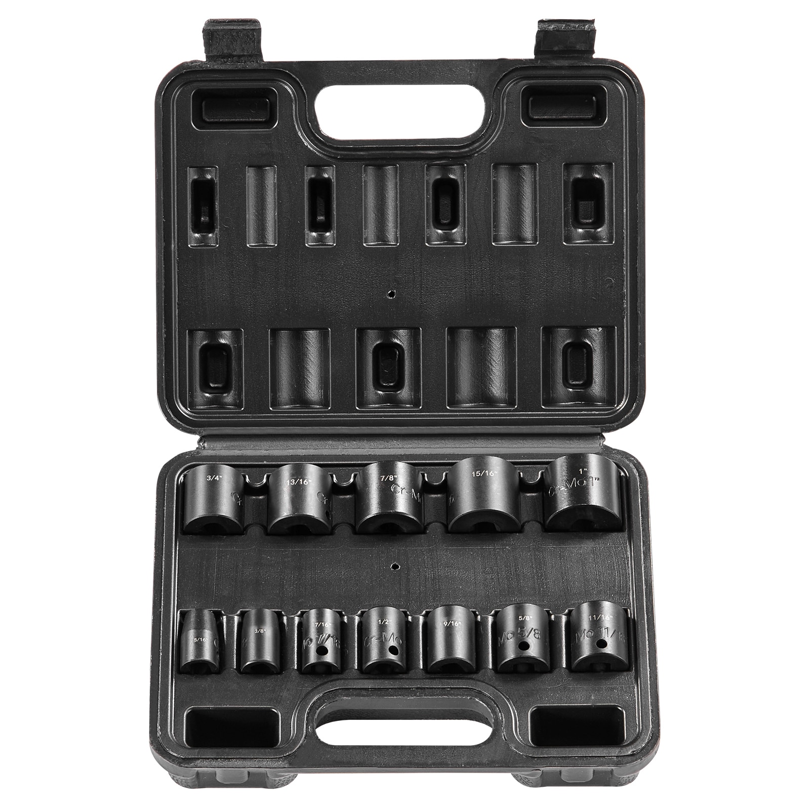 VEVOR 3/8-IN Drive Impact Socket Set 12 Piece Shallow Socket Set SAE 5/16-IN-1-IN 6 Point Cr-Mo Alloy Steel for Auto Repair Easy-to-Read Size Markings Rugged Construction Includes Storage Case #SCCJTTZJ1CRM06171V0