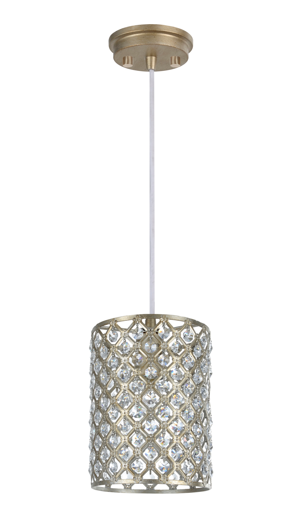 Mini Crystal Beaded Antique Silver Drum Pendant Light