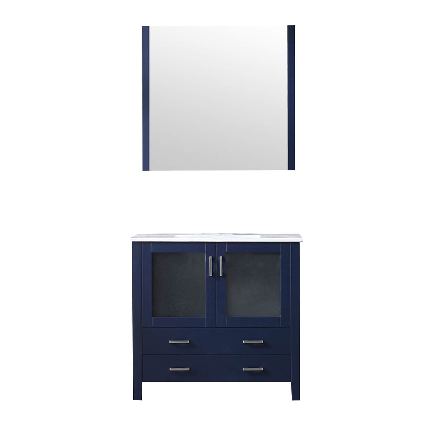 Lexora LV341836SEESM34 Volez 36-in Navy Blue Single sink Bathroom Vanity with White Ceramic Top (Mirror Included)