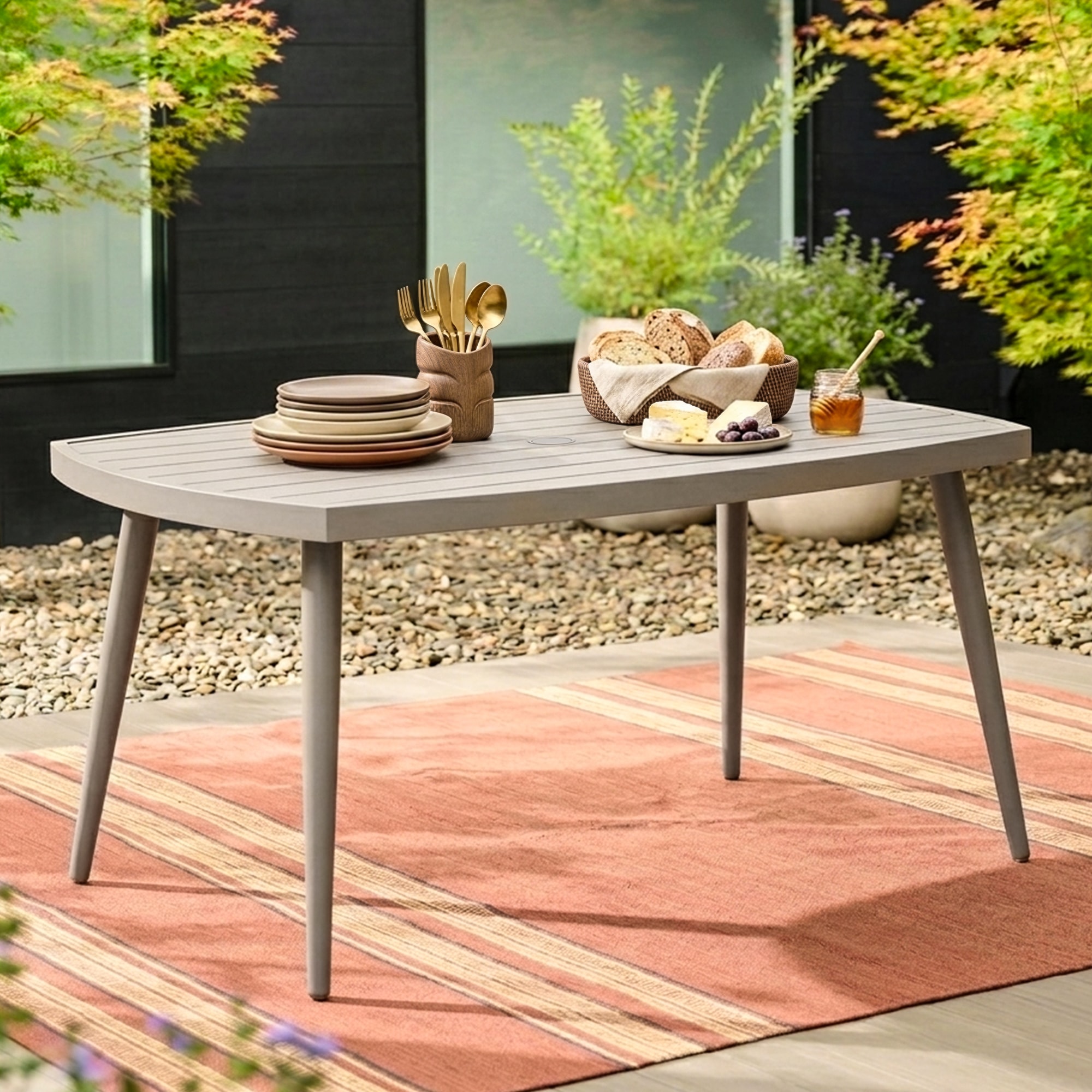 Nuu Garden TA109-KF Rectangle Outdoor Dining Table 35.04-in W x 62.99-in L with Umbrella Hole