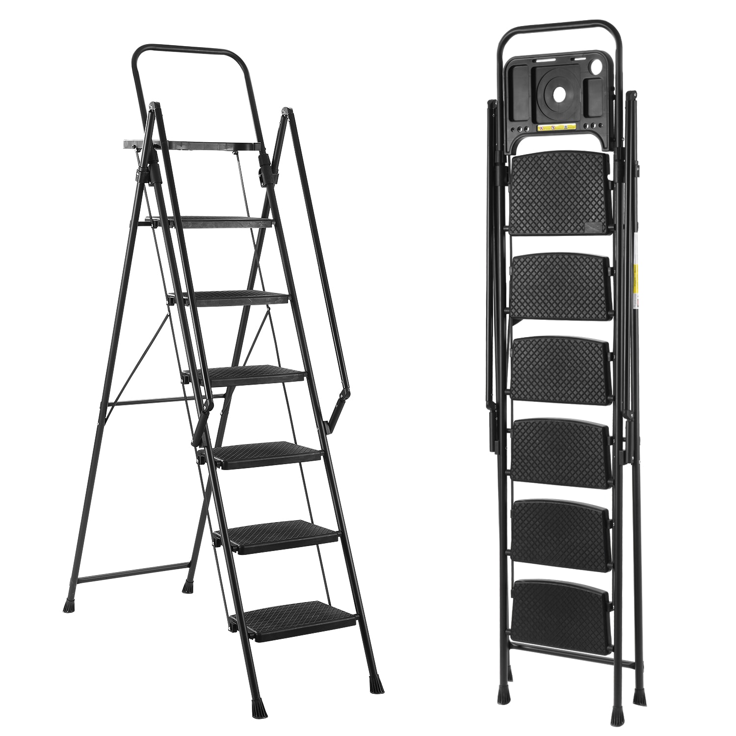 WELLFOR TBG3824US 6 -Step 500-lb Capacity Black Steel Foldable Step Stool