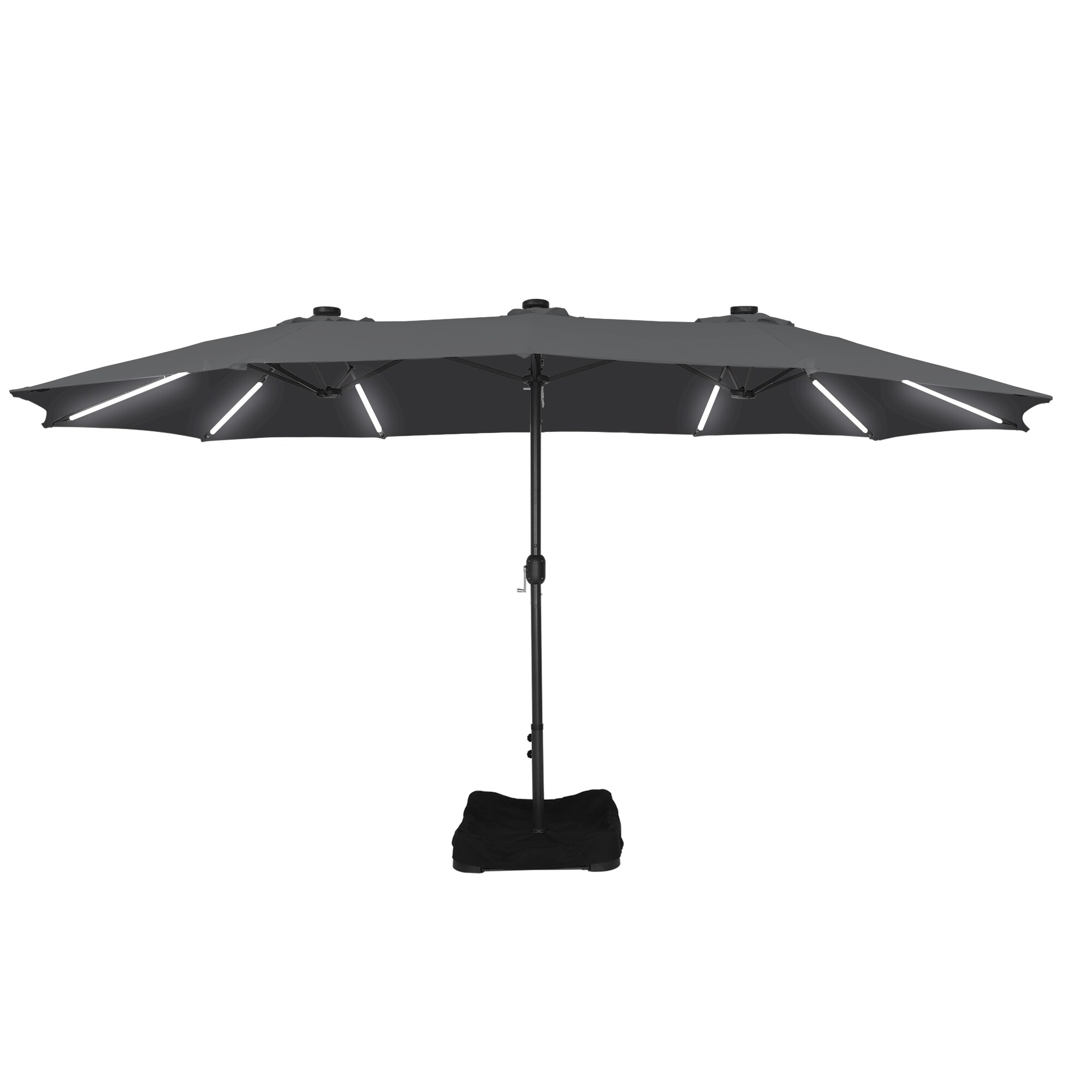 Dimakai DK-01HT15L393 15-ft Steel Black No-tilt Garden Patio Umbrella with Lights with Base