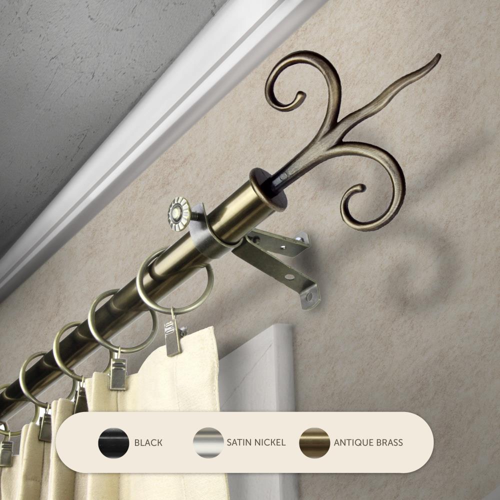Hart & Harlow L4834-994 13/16-in Fable 120-in to 170-in Antique brass Steel Single curtain rod with Finials