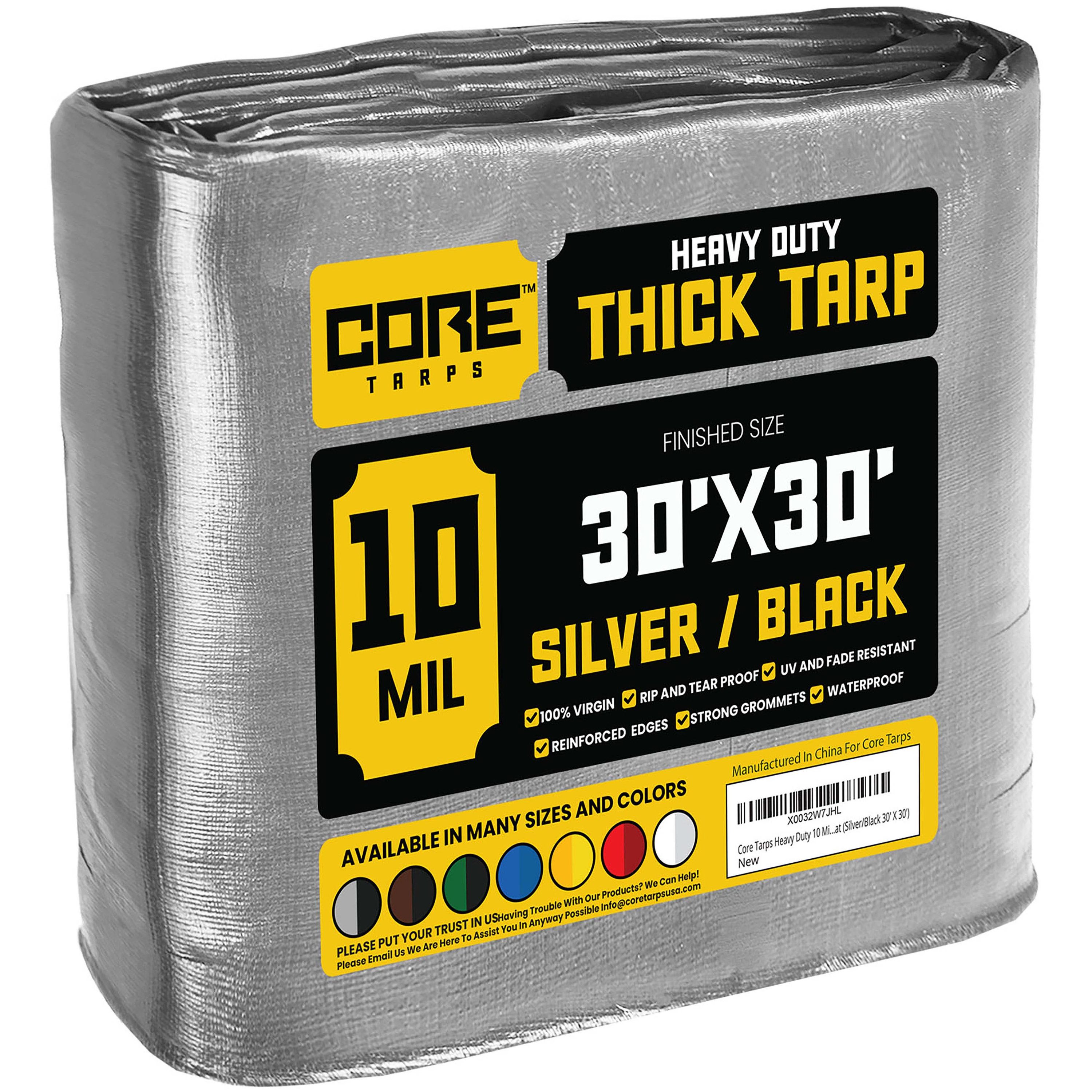 Core Tarps CT-601-30X30 30-ft x 30-ft Silver Waterproof Standard Polyethylene 10-Mils Tarp