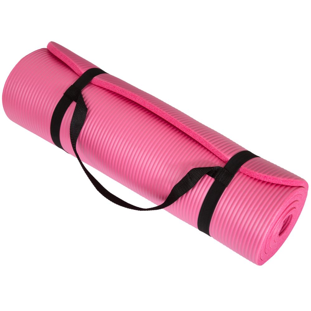 10mm Yoga mat 72" X 24" with Carrying Strap Extra Thick Exercise Mat Pink 