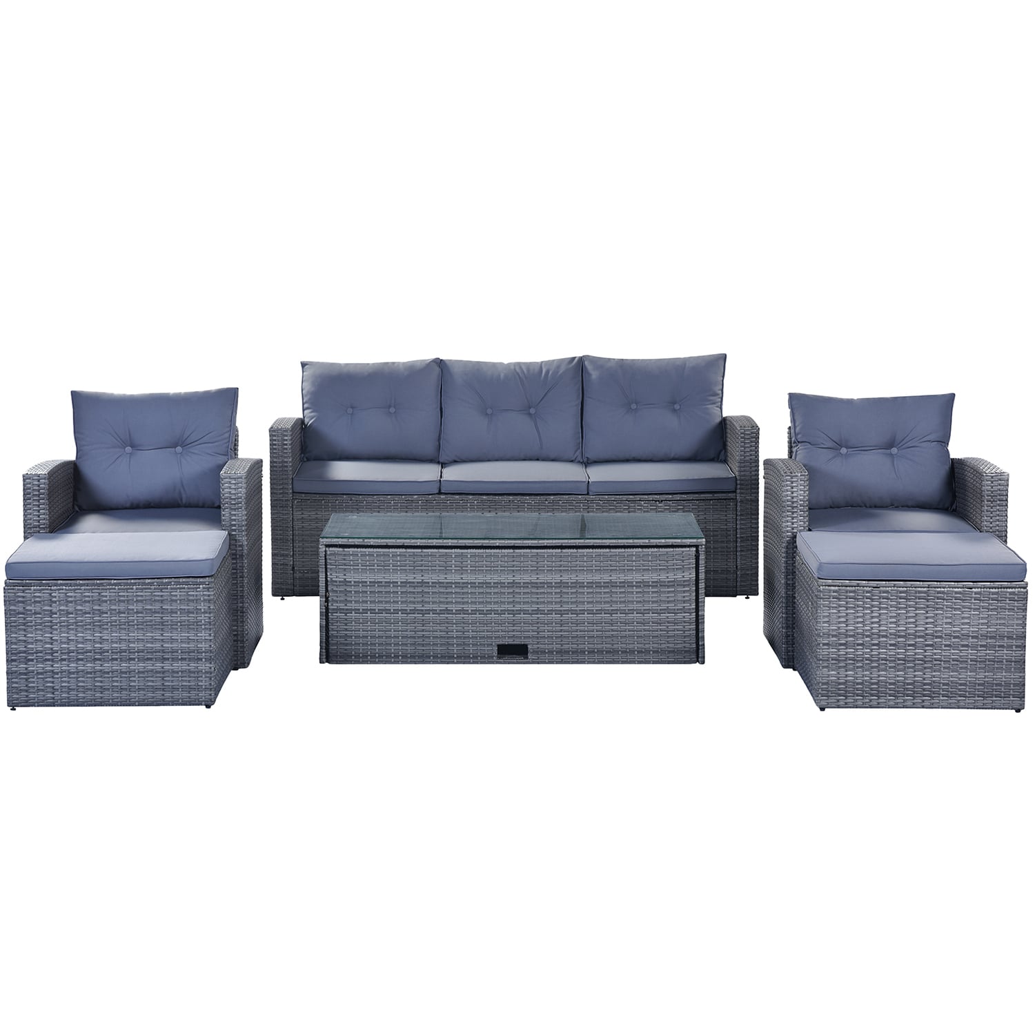 SINOFURN SYA380163GY 6 -Piece Rattan Patio Sofa Conversation Set with Gray Cushions