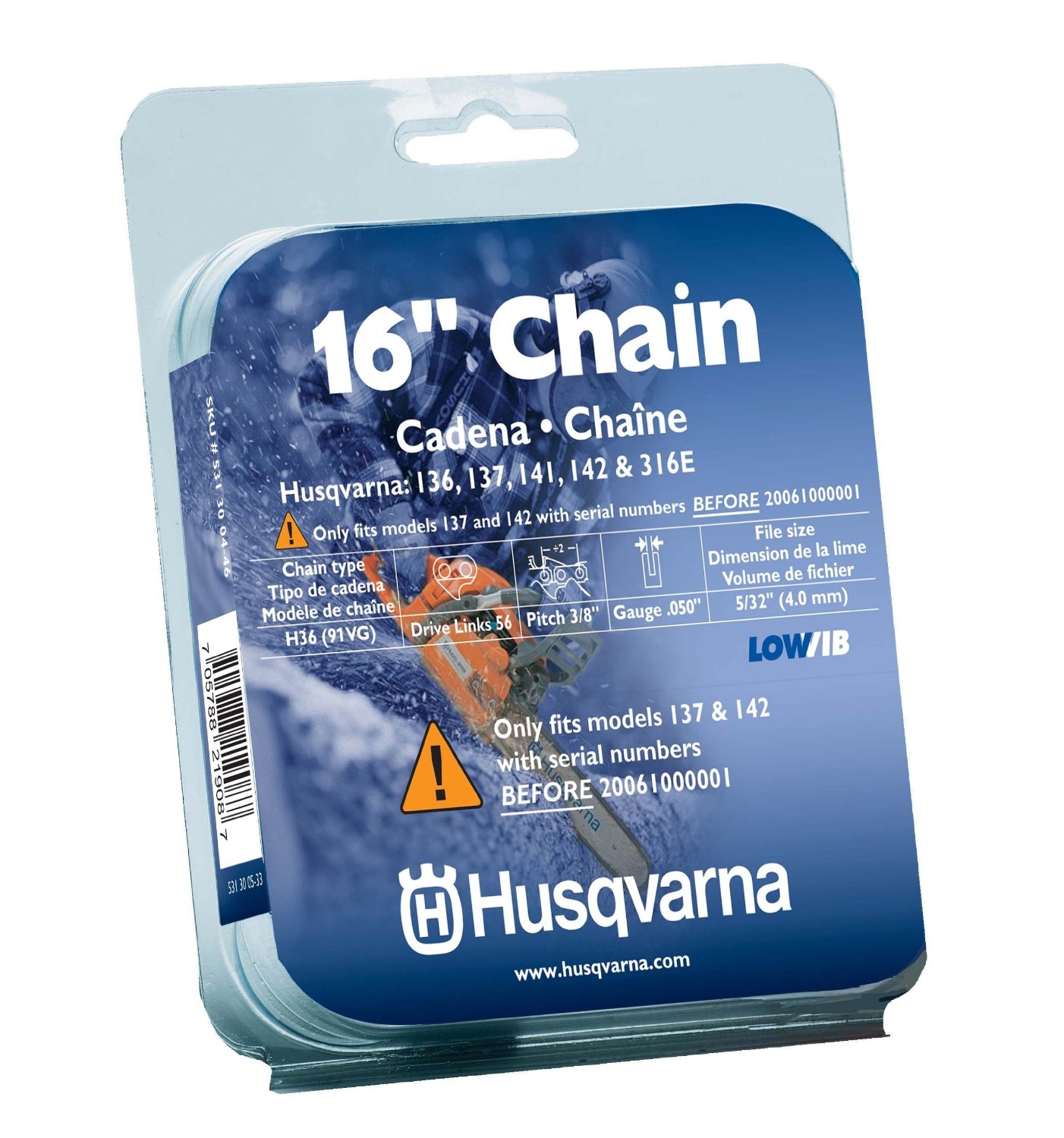 4x 16" Semi Chisel Chainsaw Chain for Husqvarna 235 142 141-3/8" 0.050" 56 DL 