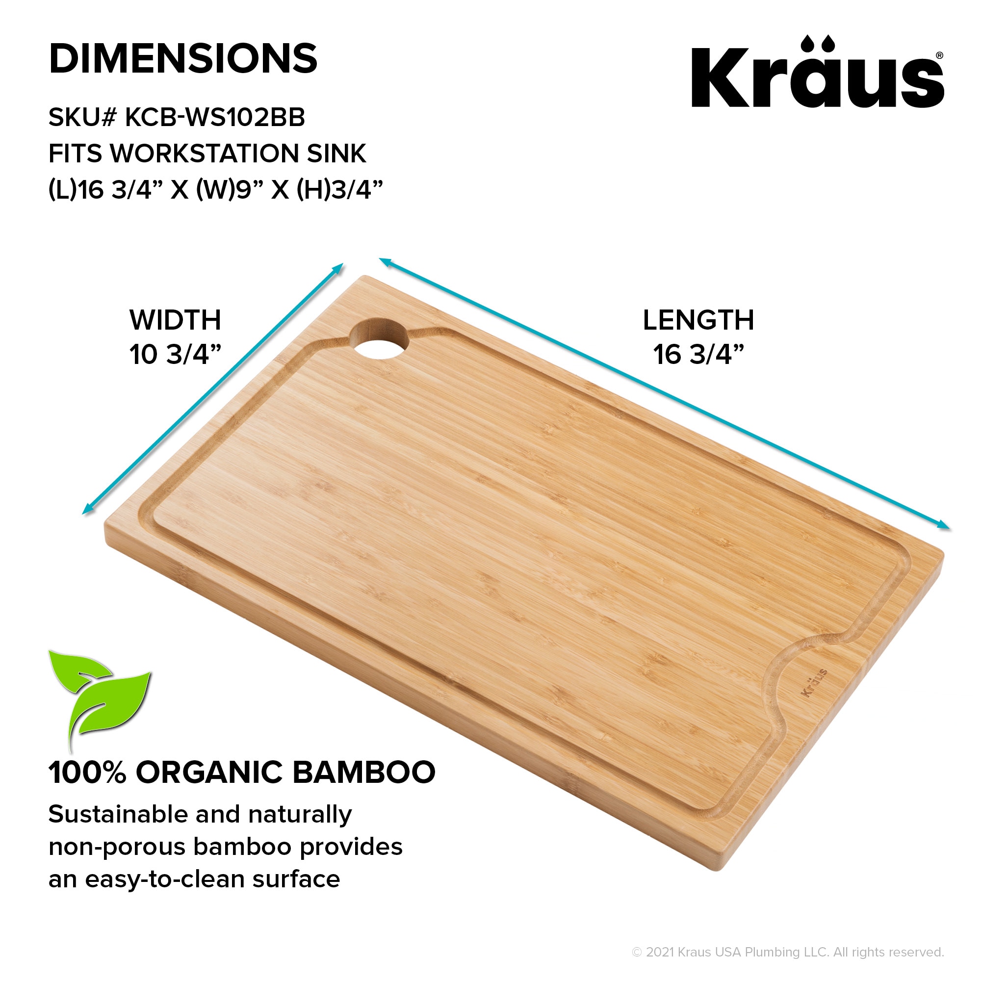 Kraus KRAUS Workstation Kitchen Sink Solid Bamboo Cutting Board/Serving Board Size: 17 W x 23 L