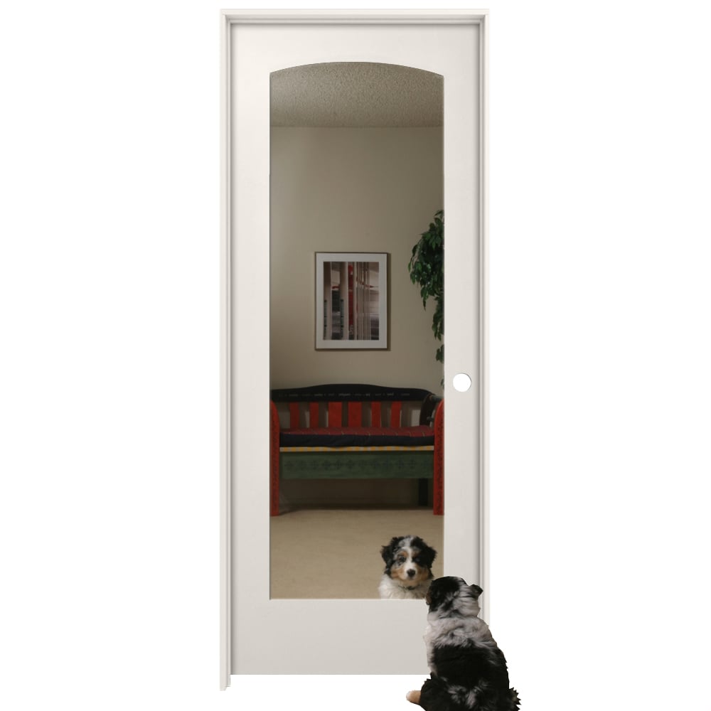 American Building Supply LO965811 32-in x 80-in Primed Solid core Mirror/Panel Mirrored glass Left hand Smooth Primed MDF Flat Jamb Single Prehung Interior Door