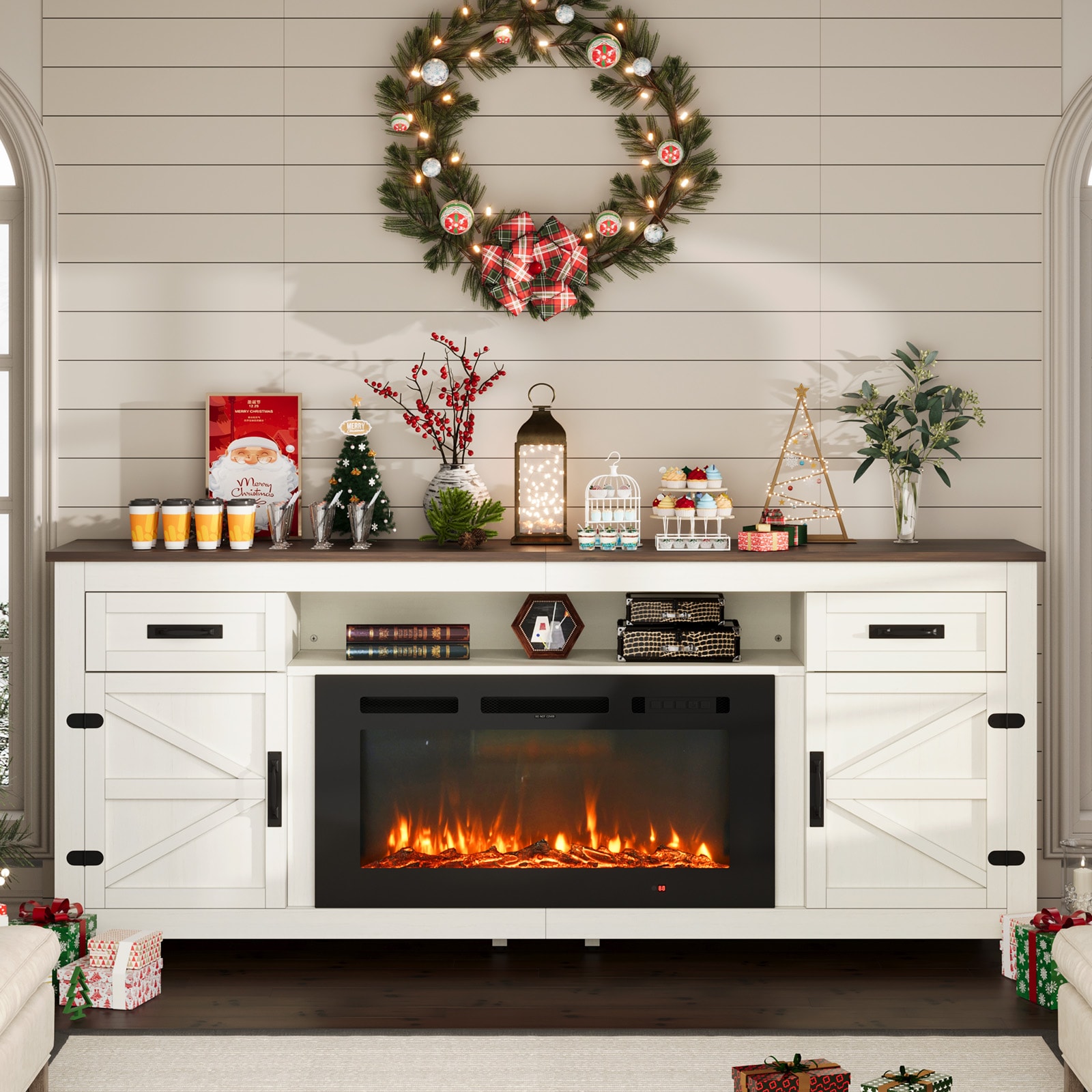 AOXUN 80-in W White TV Stand with Infrared quartz Flat Wall Electric Fireplace with Remote Control Included Sansujyuku sansujyuku.com