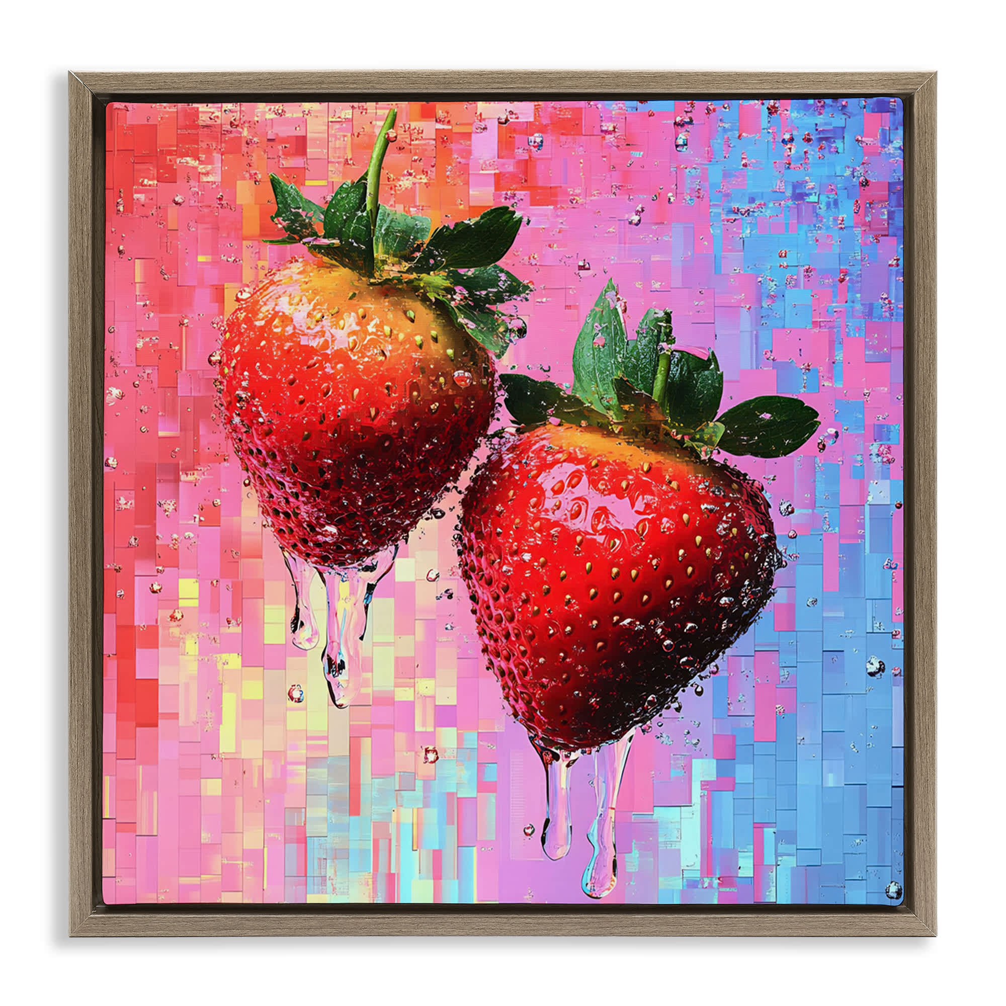 Stupell Industries BT-642-FFE-17X17 Lush Strawberries with Water Drip Floating Frame design by LSR Creative Studio