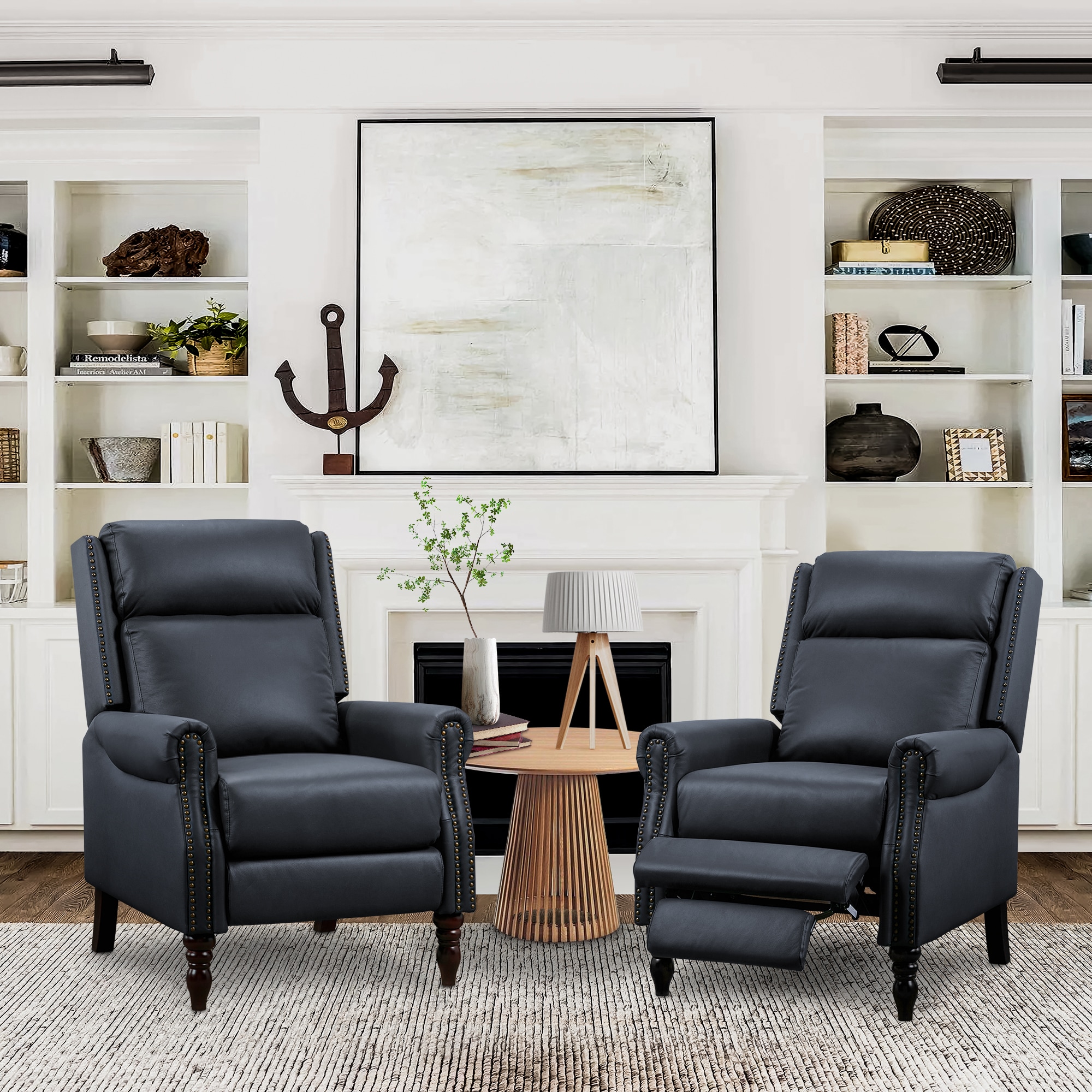 LUE BONA 2SN-014-03LS Blue Leather Upholstered Recliner